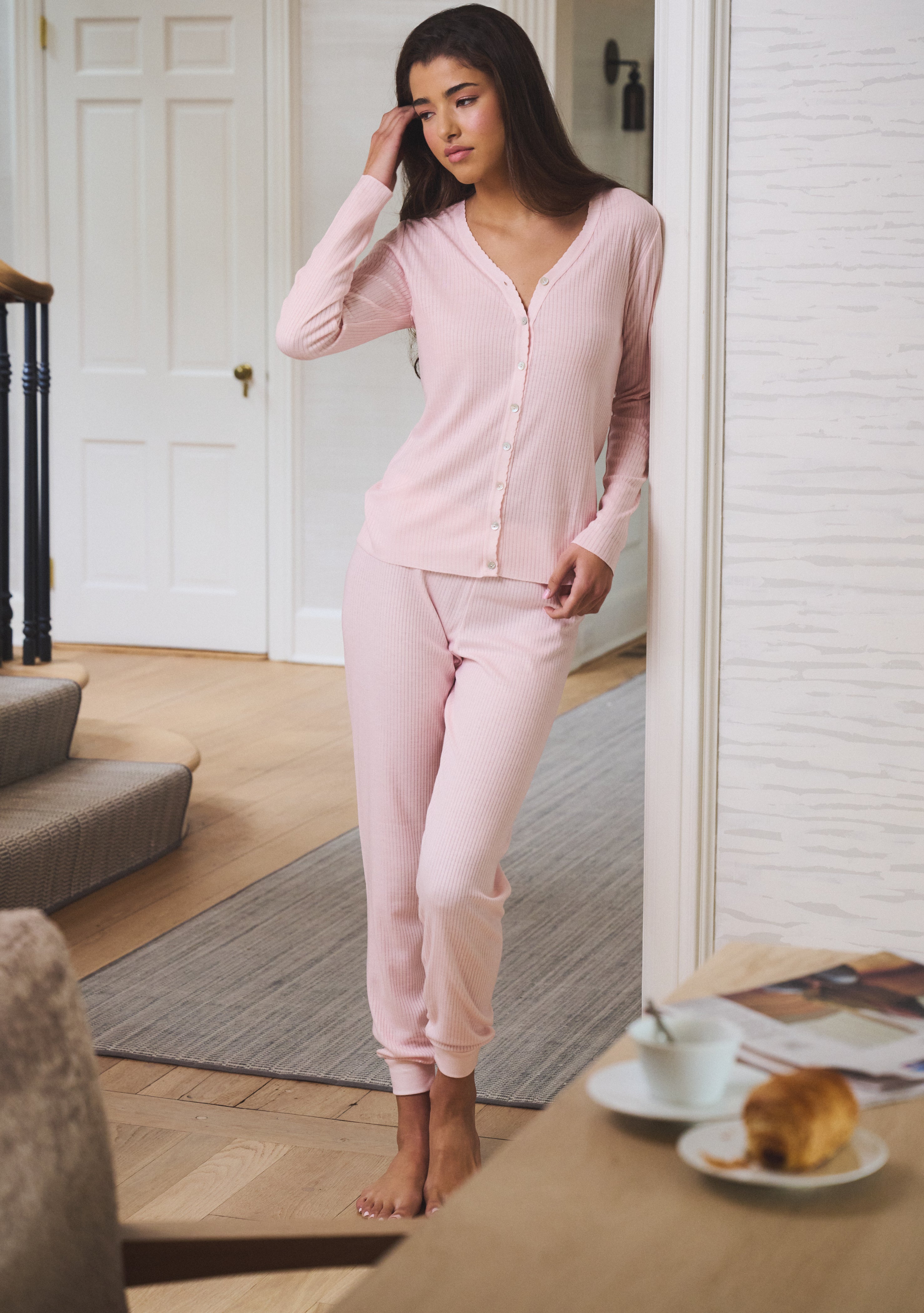 Jane Slouchy Rib PJ Set - Pink Blush -HID