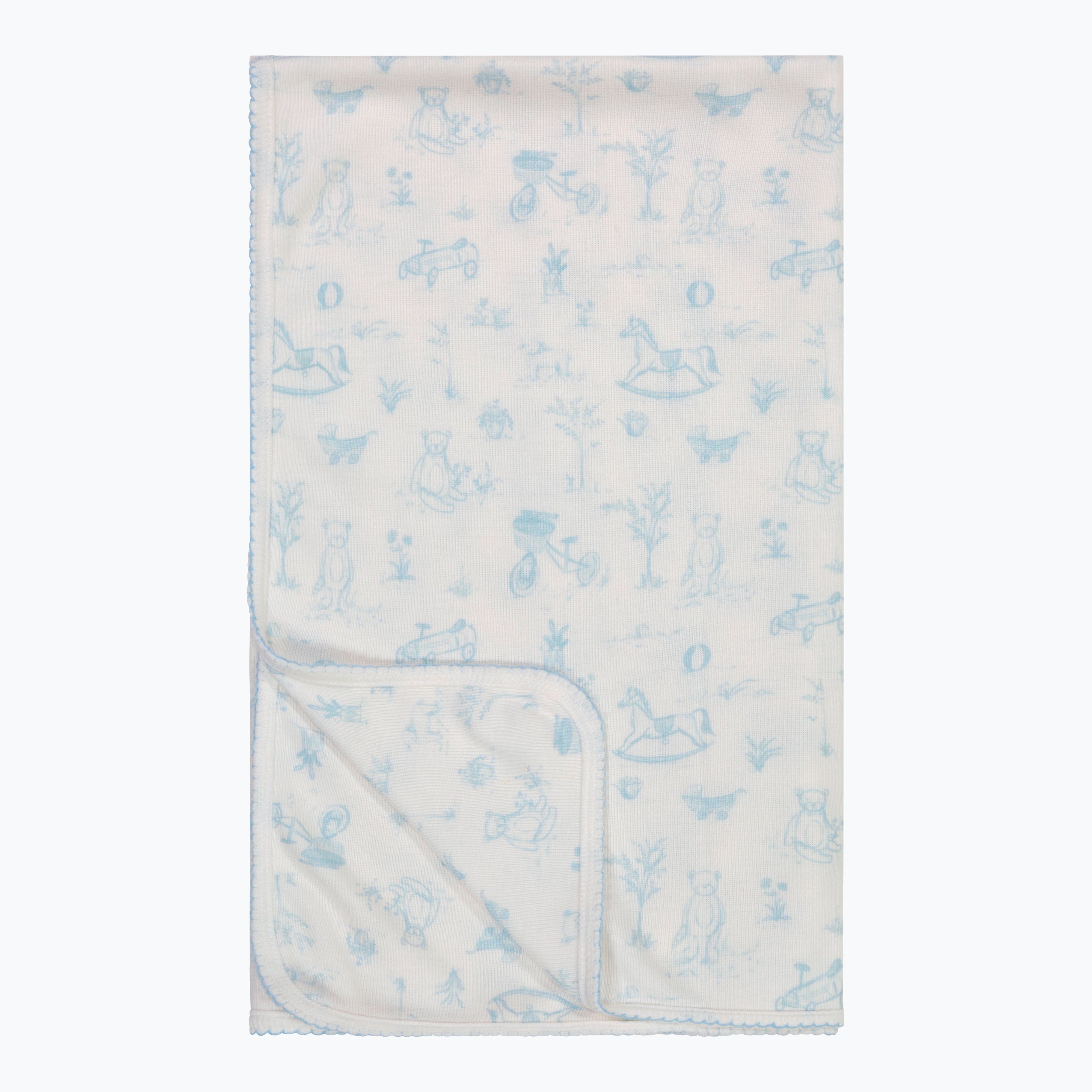 Boys Baby Blanket - Blue Toile Print