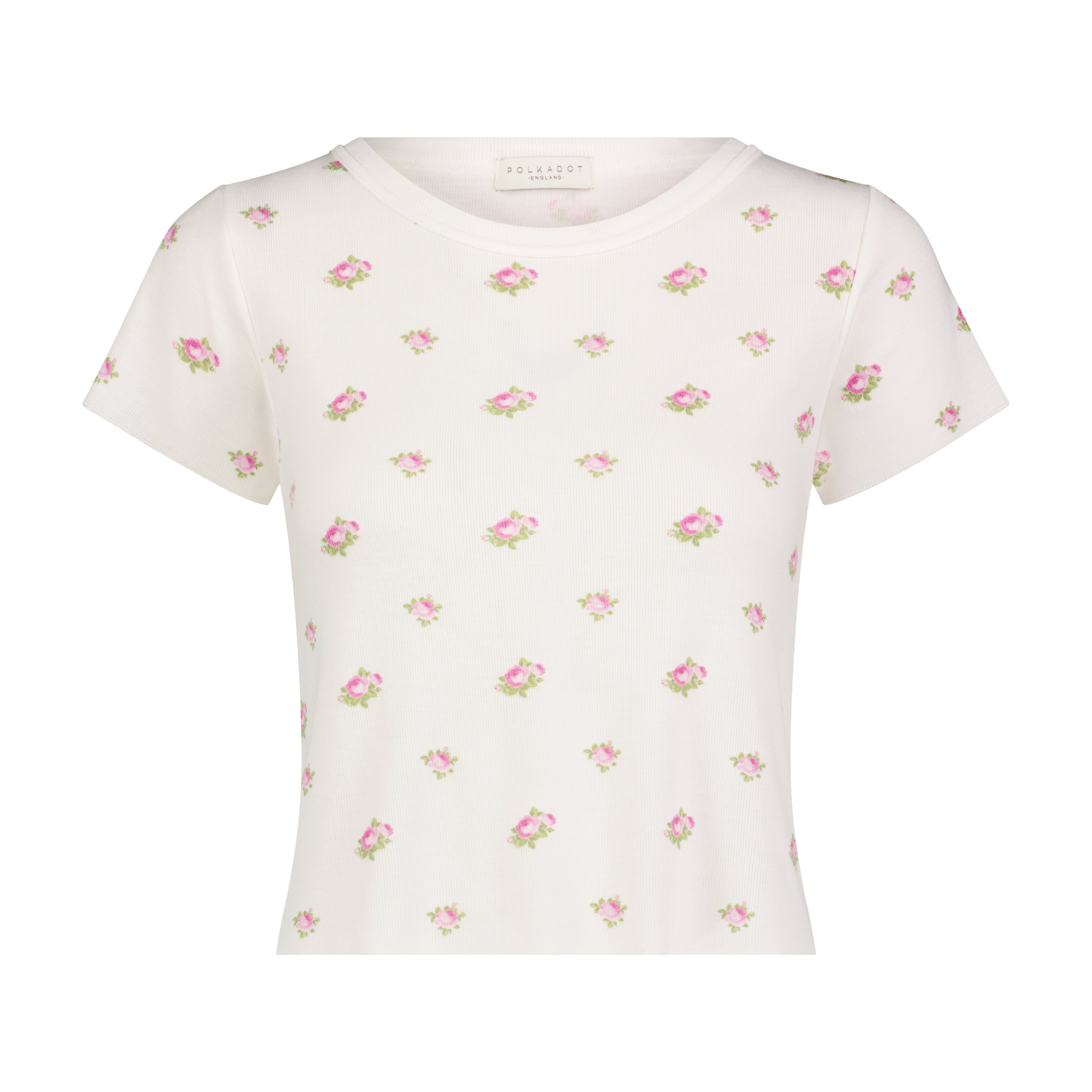 Ann Baby Cropped Tee - Cream Vintage Rose Print