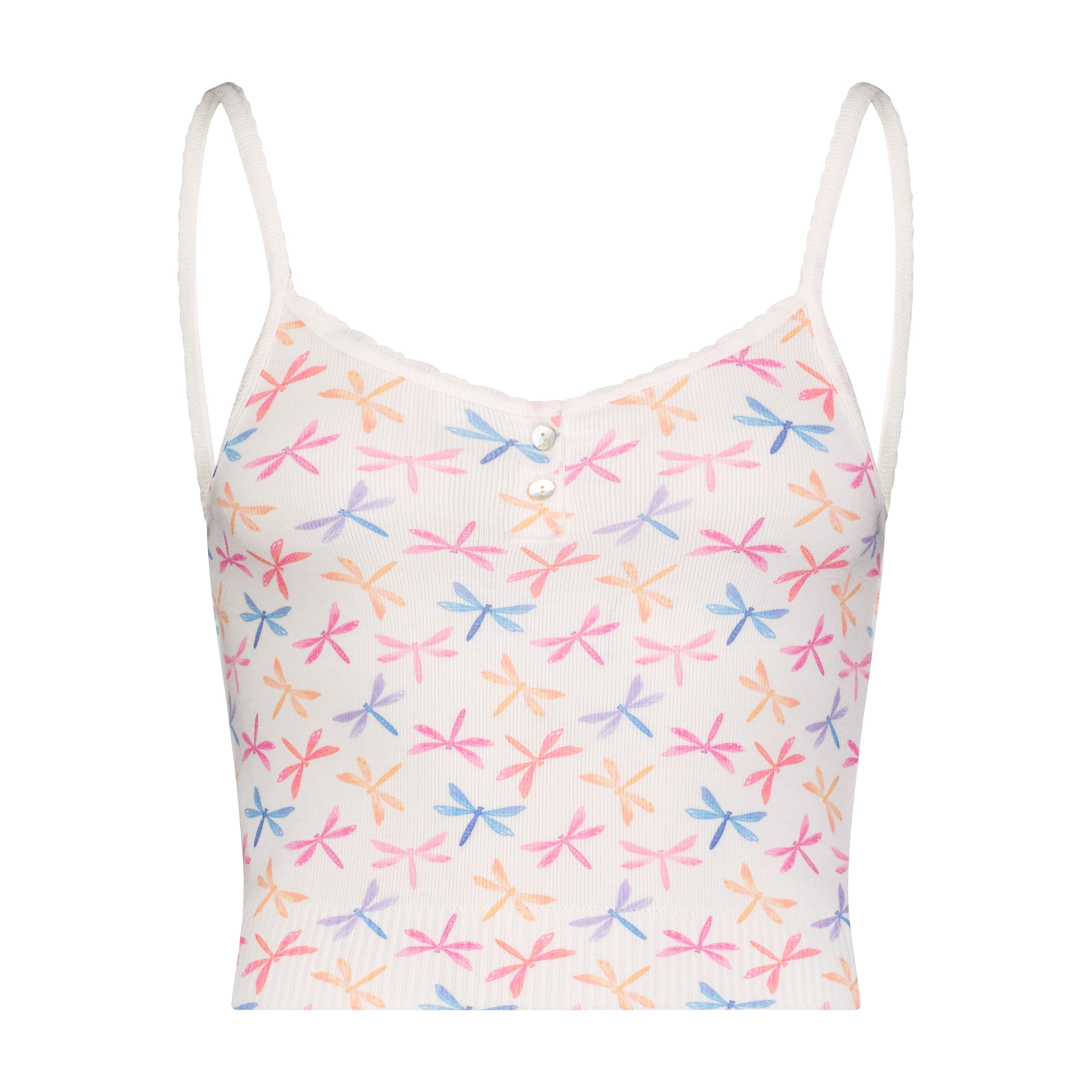 SET Crop Henley Cami & Short Mid Rise - Dragonfly Print