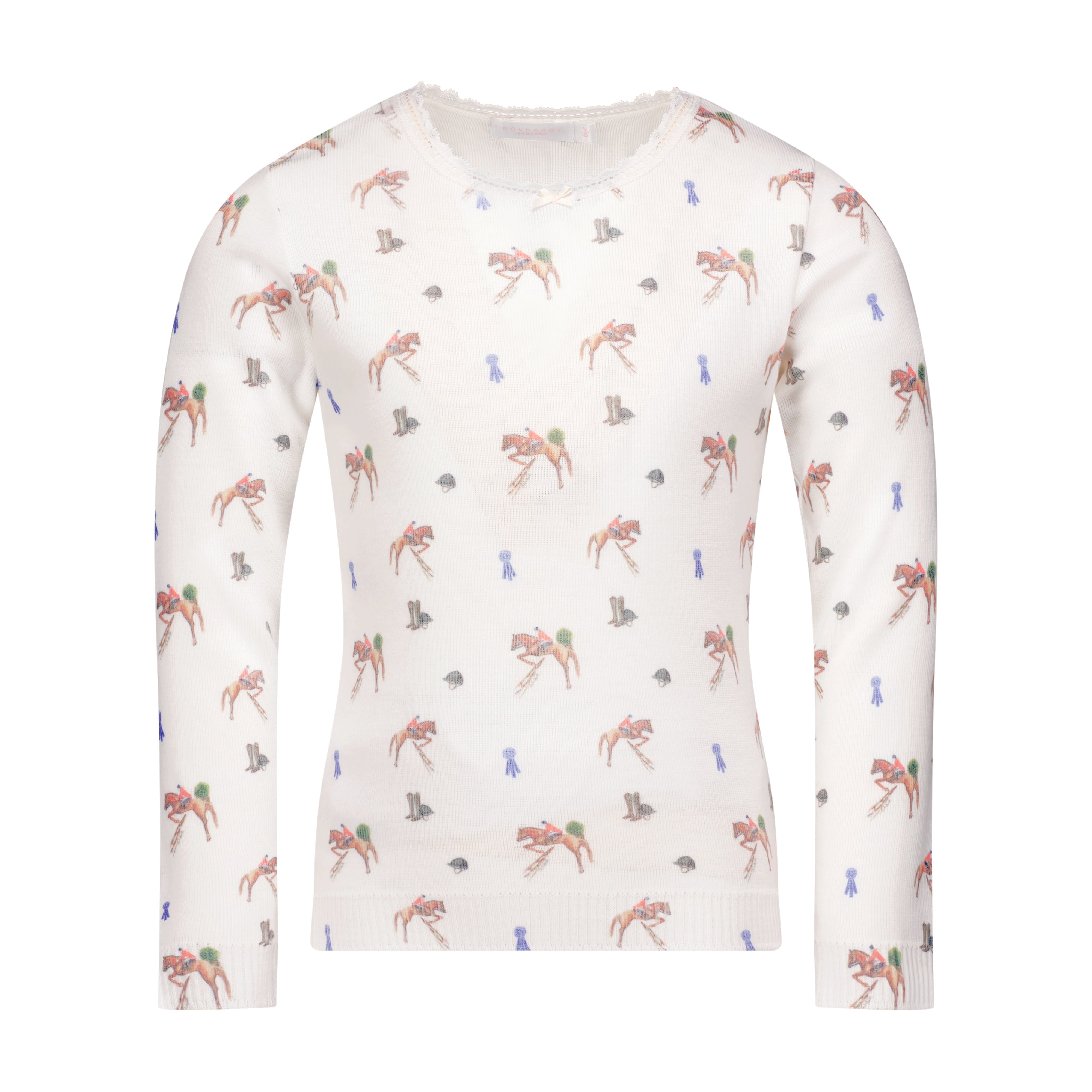 GIRLS EQUESTRIAN Print CREW LS w Lace