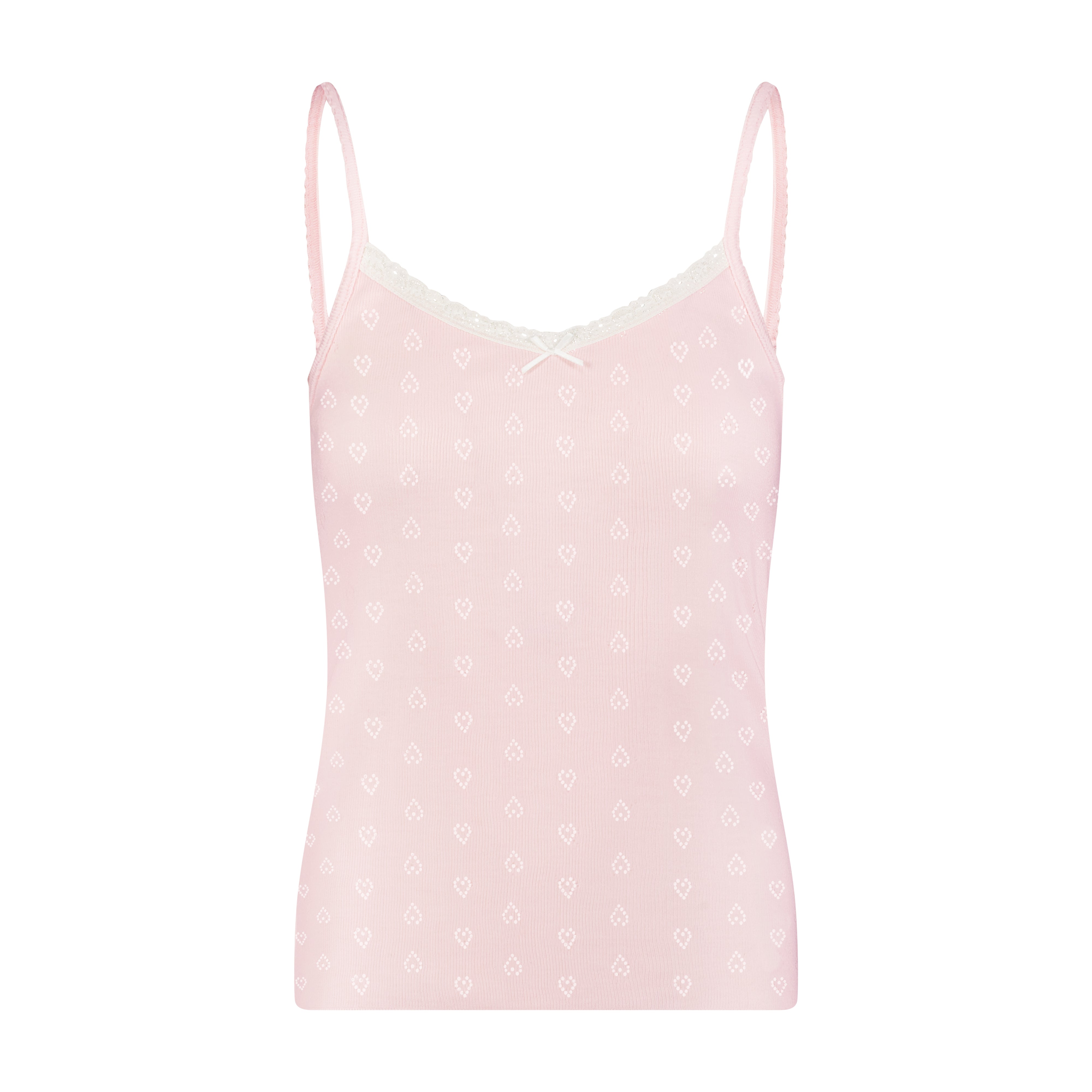 Patti Cami - Ballet Pink Hearts Pointelle w Ivory Lace
