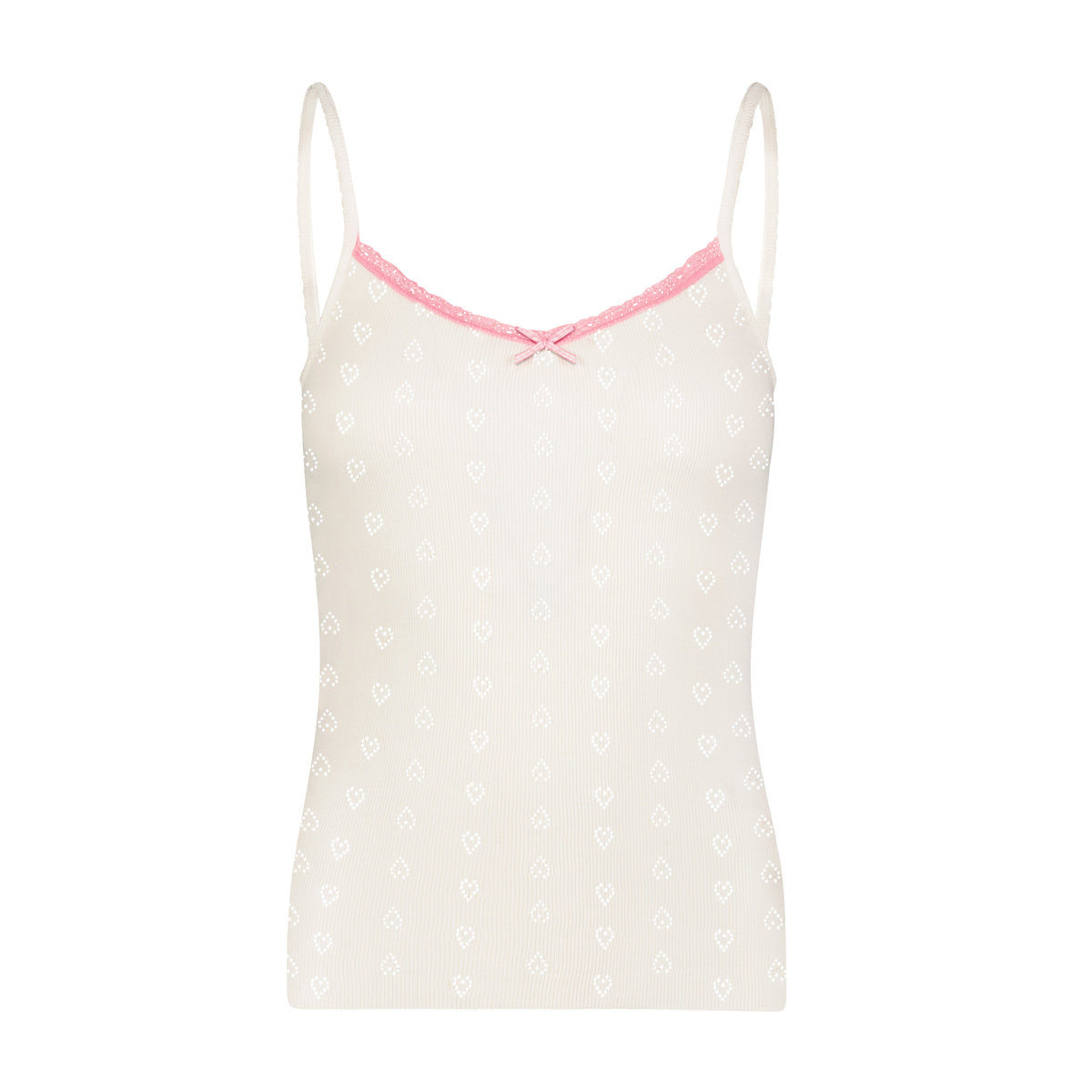 Patti Classic Fitted Cami - Ivory Hearts Pointelle w Pink Lace