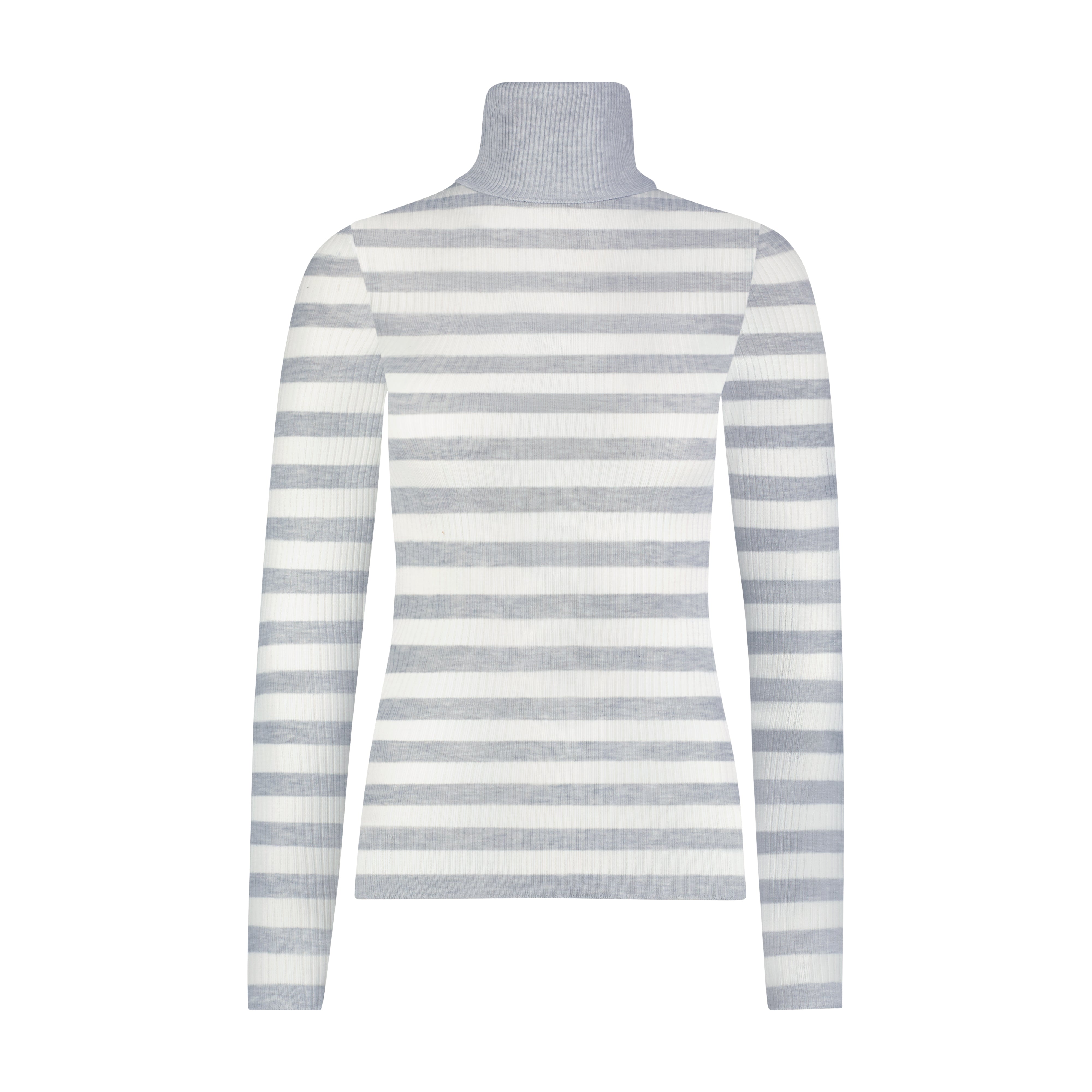 Ali Turtleneck Fitted - Wide Rib Stripe Heather Grey /Ivory
