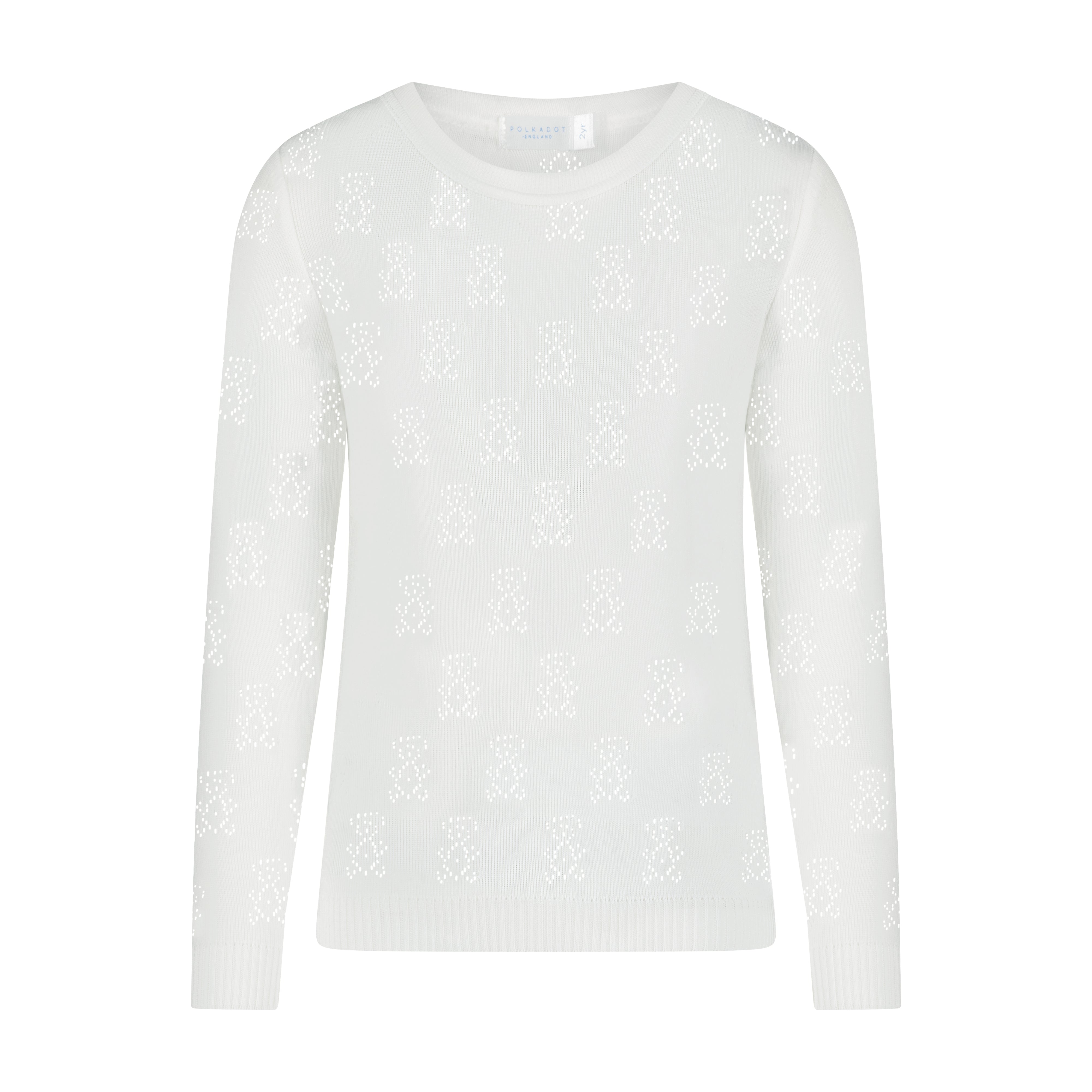 Baby Boy Crew Long Sleeve - Pearl White Teddybear Pointelle