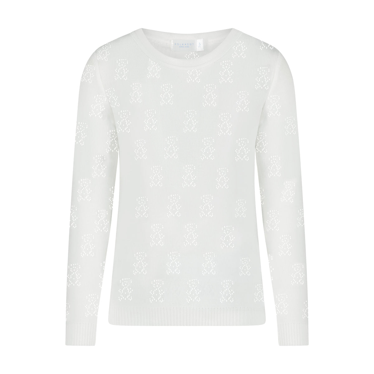 Boys Henry Classic Crew Long Sleeve Tee - Pearl White Teddybear Pointelle