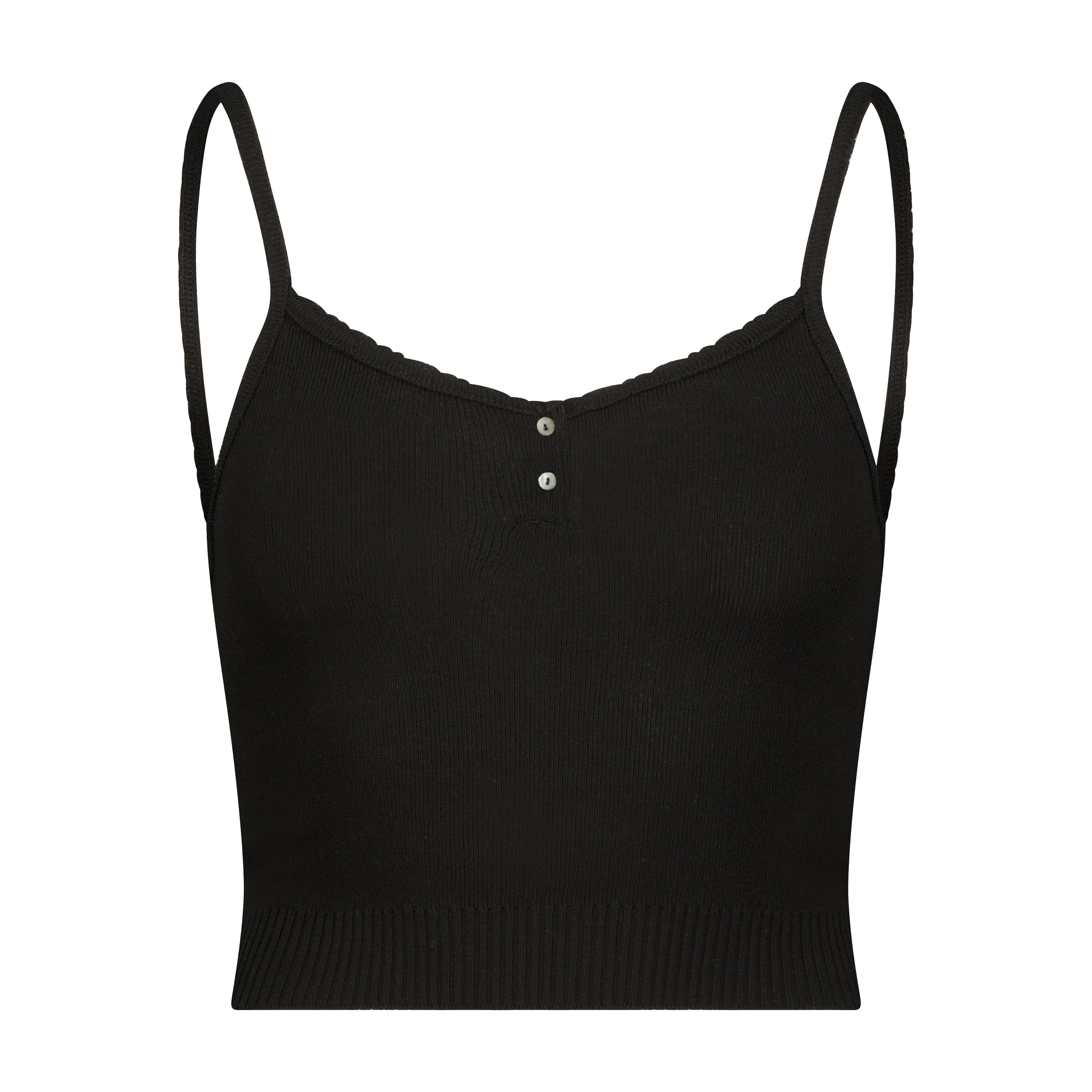 Liz Cropped Henley Cami - Black w Black Velvet