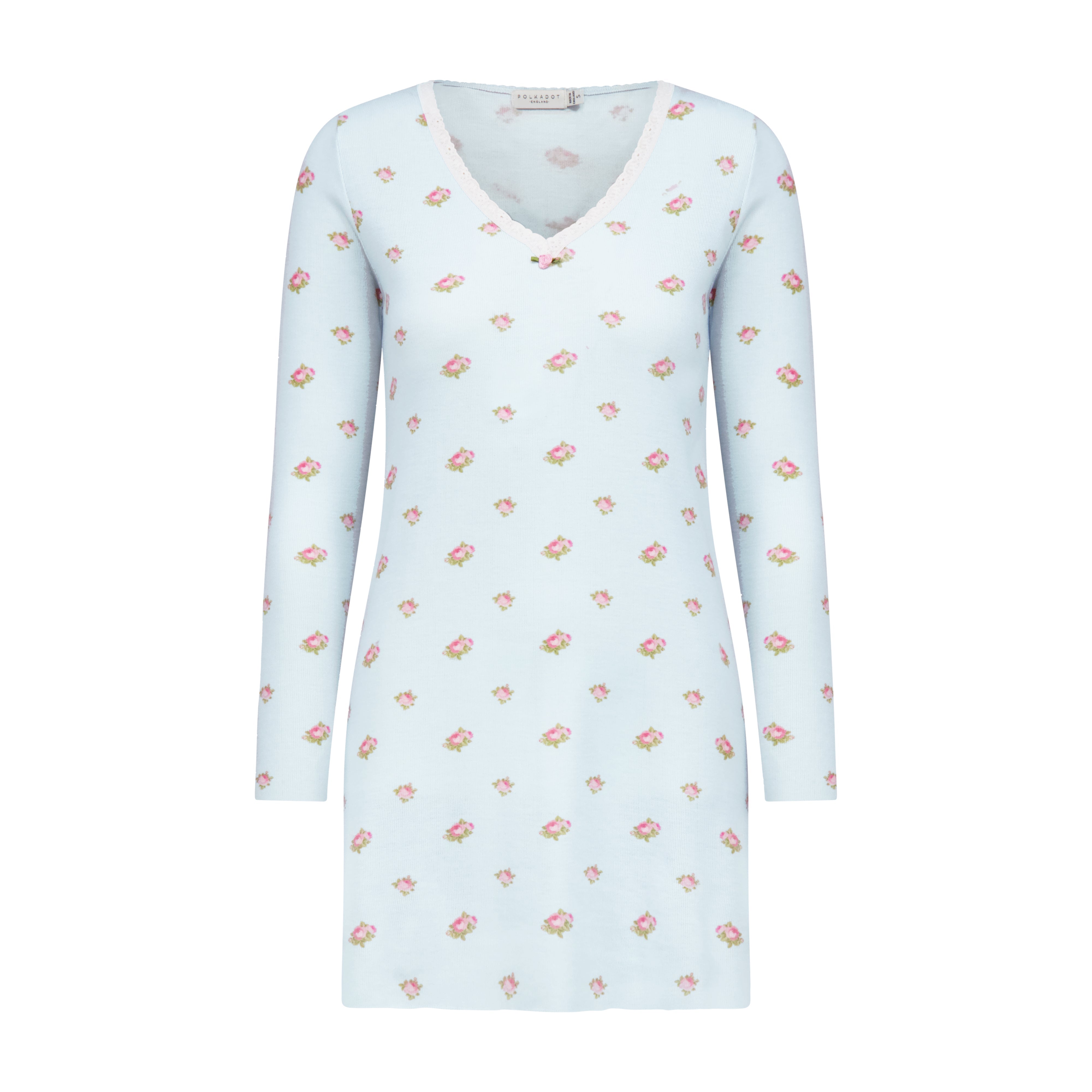 Chemise V Long Sleeve - Blue Ciel Rose Print