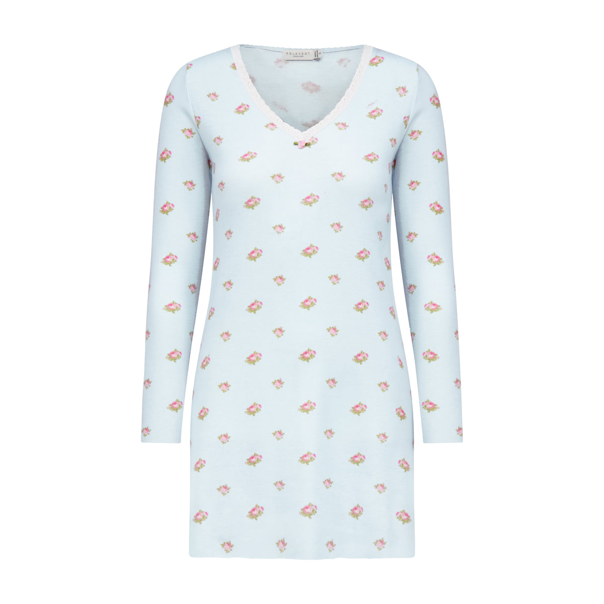 Alice V-Neck Long Sleeve Chemise - Blue Ciel Rose Print