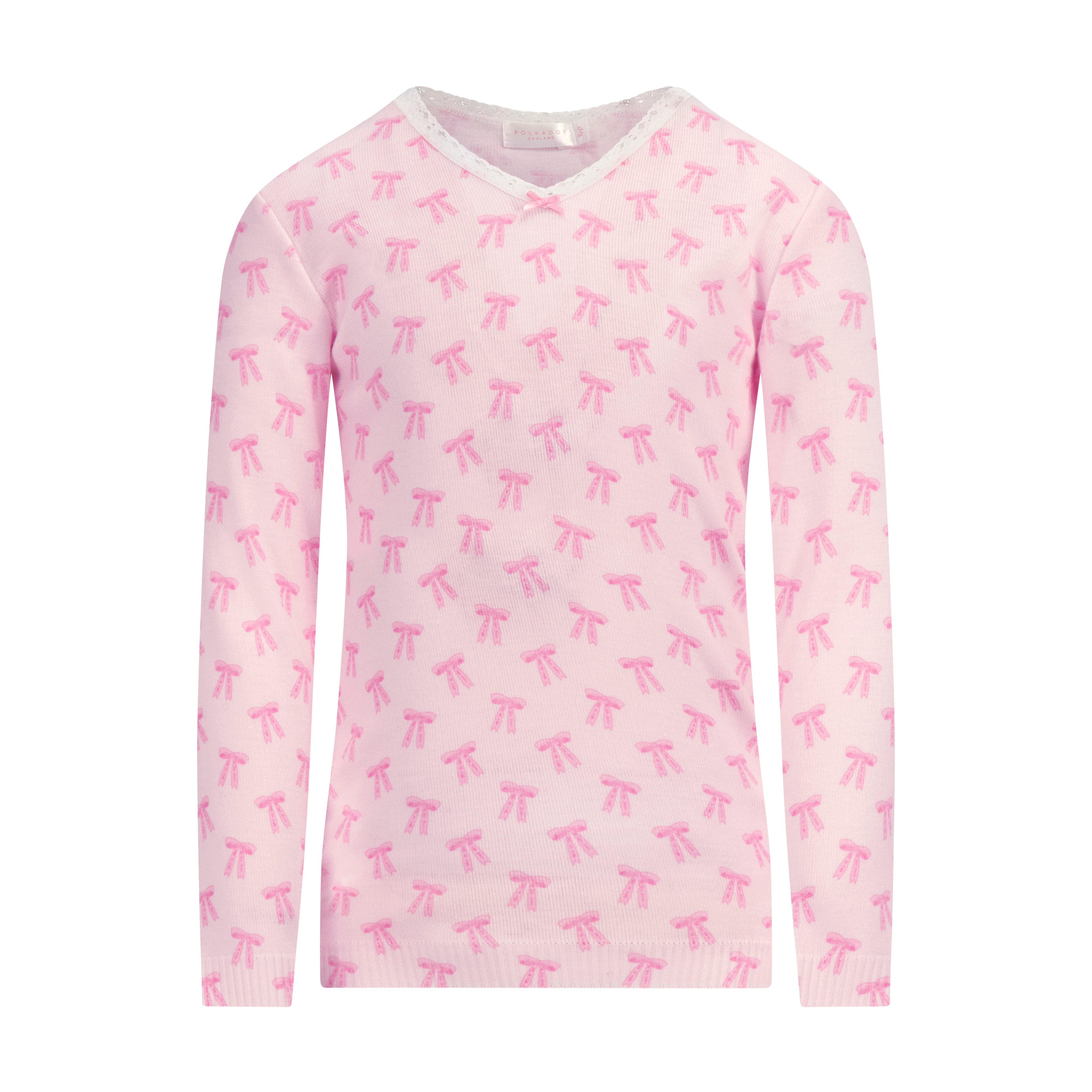 Girls V Long Sleeve - Pink Forever Love Bow Print