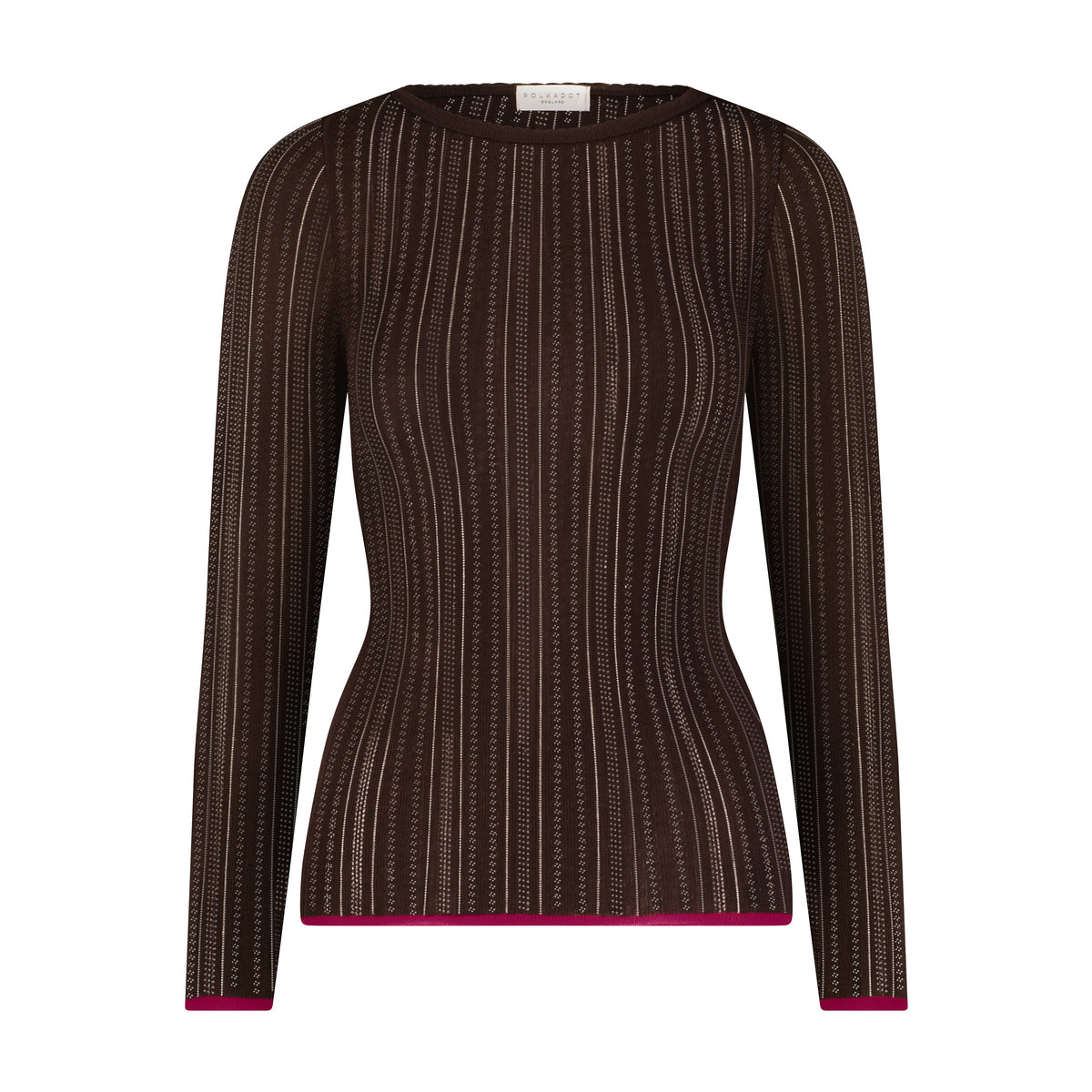 Val Crew Fitted Long Sleeve - Brown Windsor Pointelle w Mulberry 