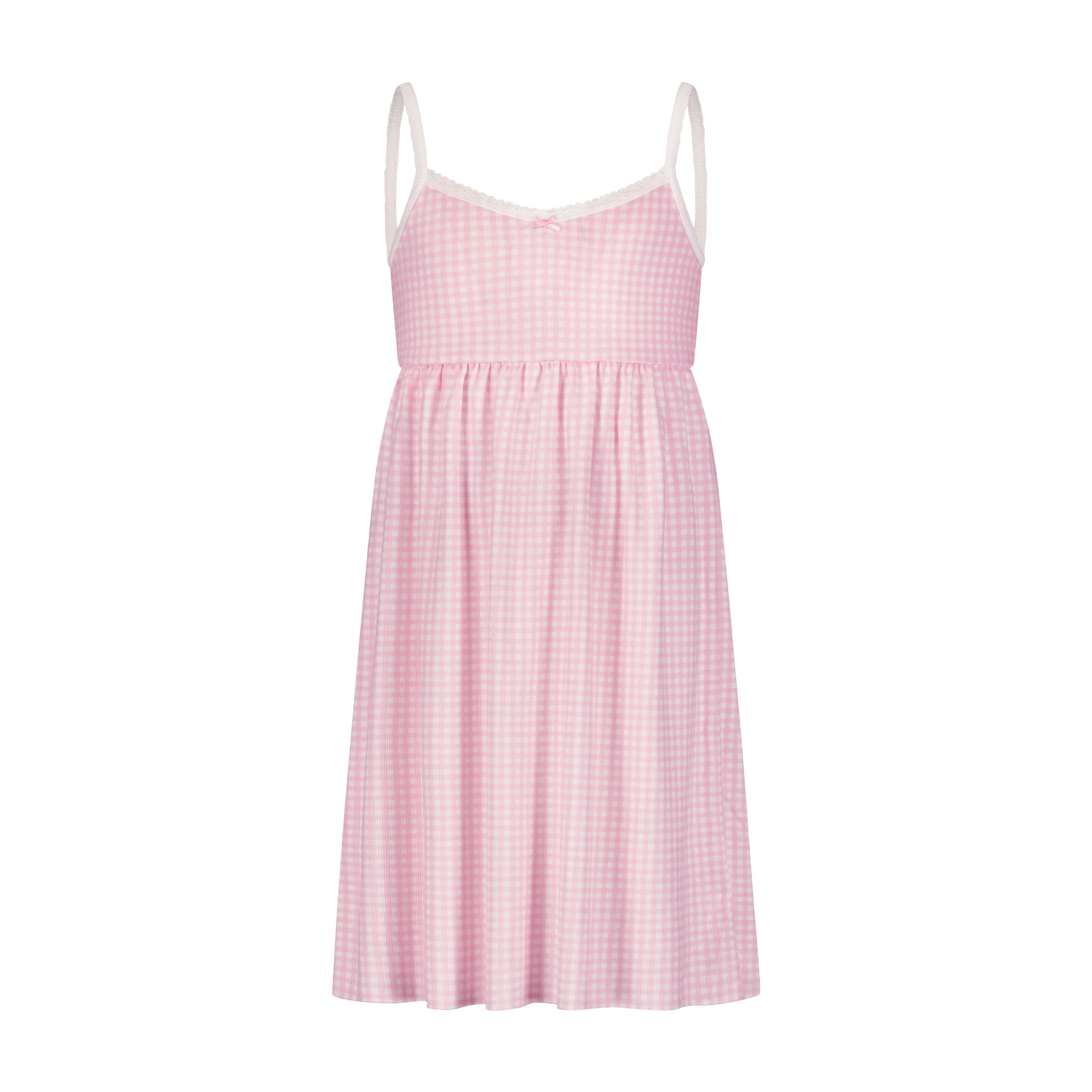 Girls Lee Babydoll Gown - Pink Gingham Print