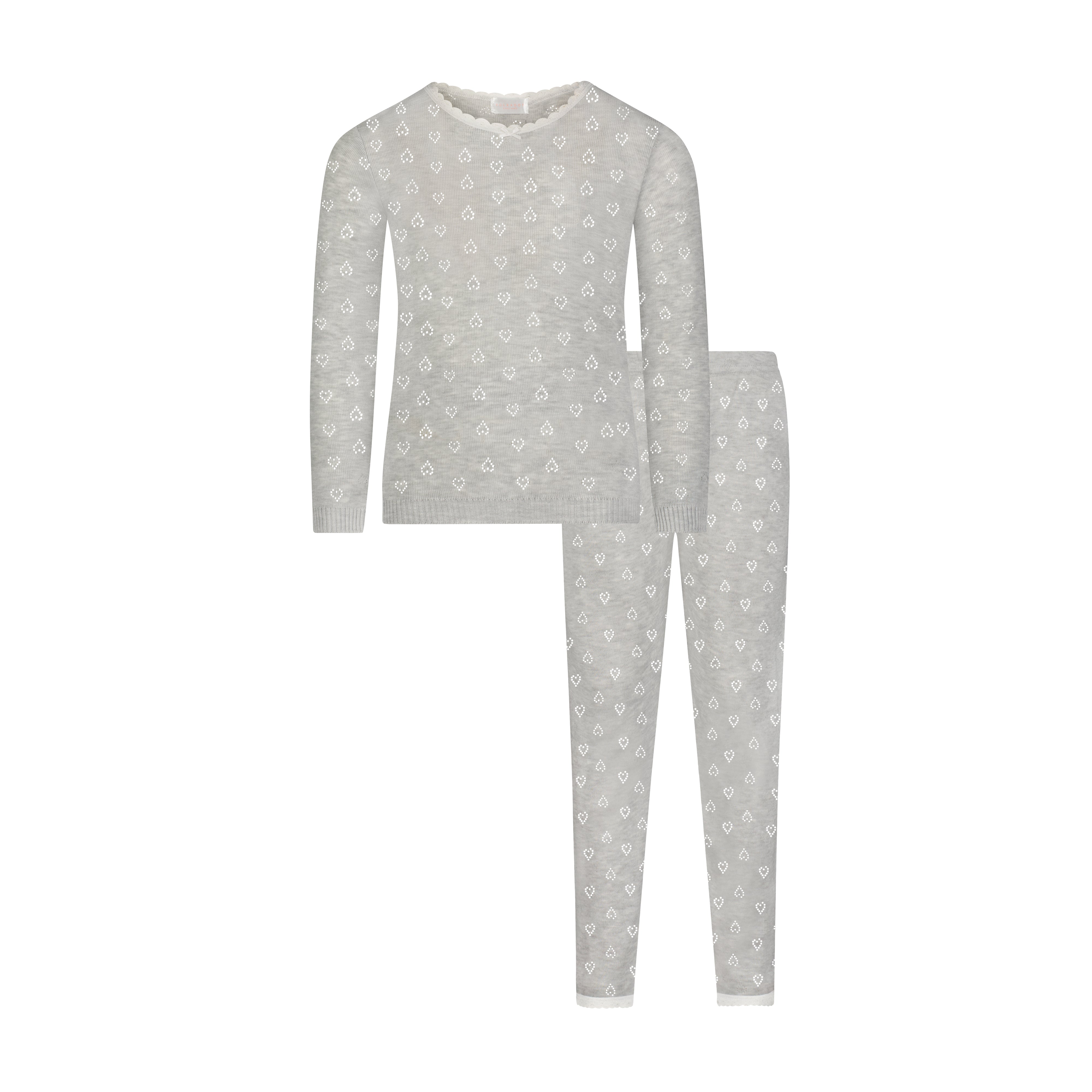 Girls & Baby Classic Set Crew LS & Pant - Heather Grey Hearts Pointelle