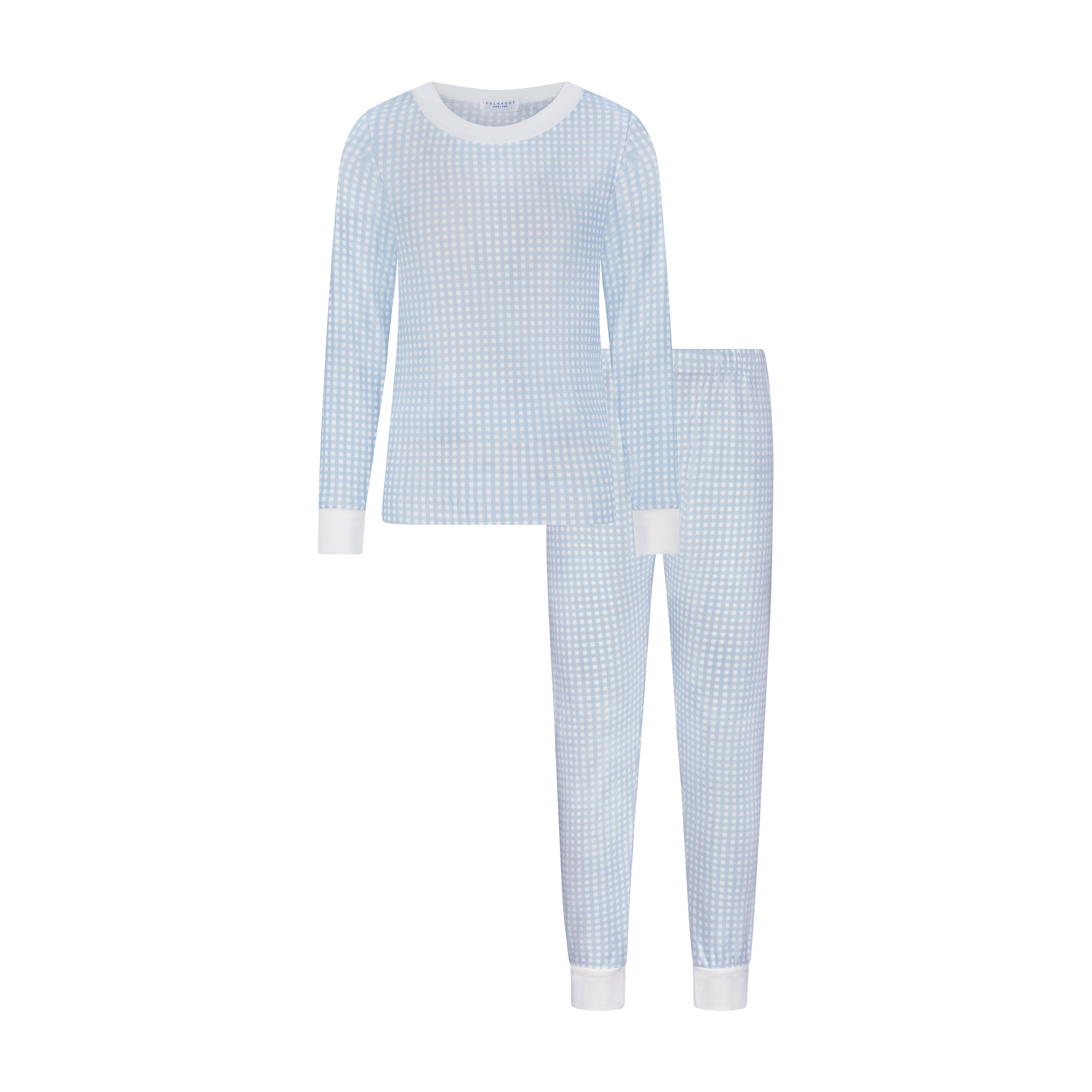 BOYS 2 pc SET CREW LS & PANT Blue Gingham Print