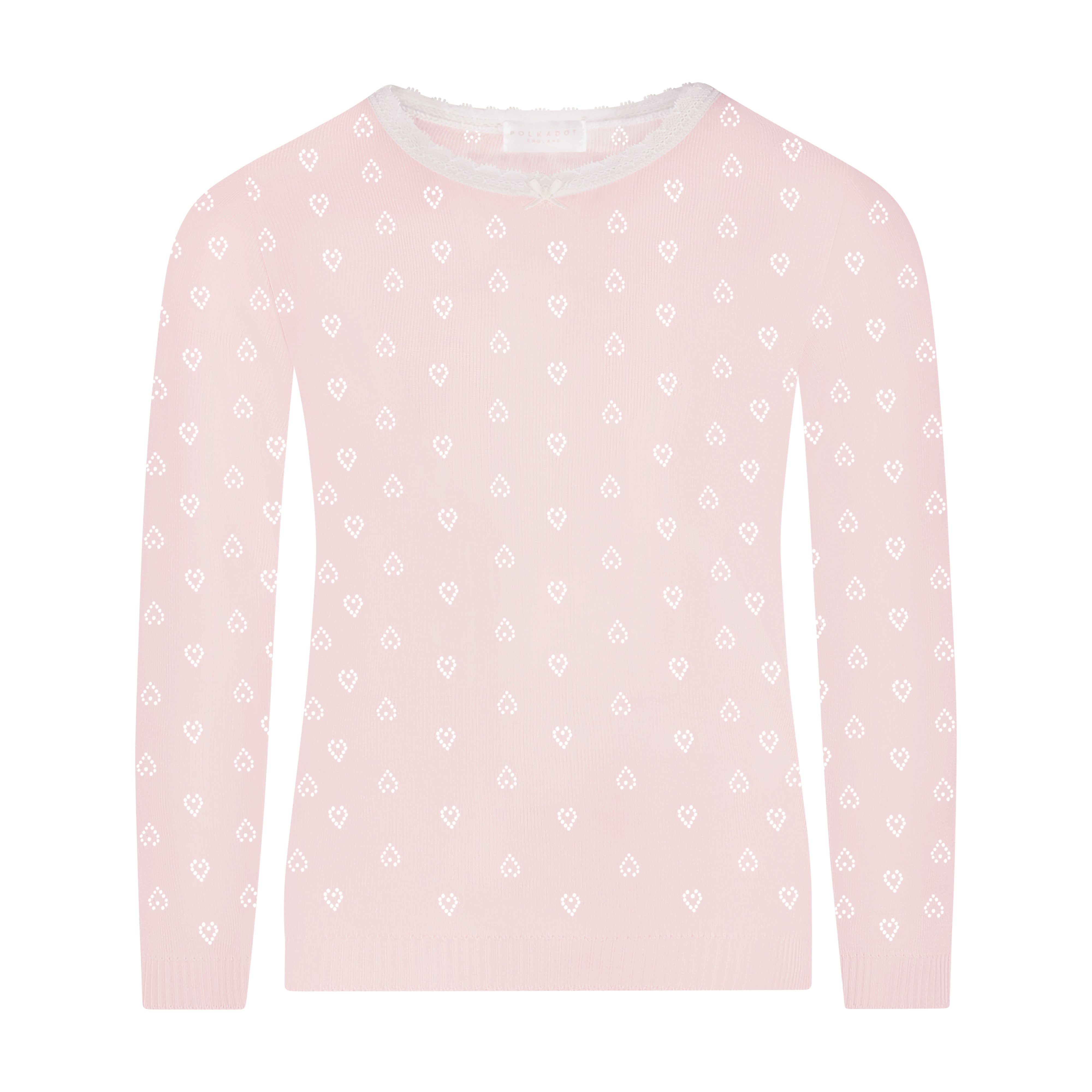 Girls & Baby Set Crew LS & Pant - Ballet Pink Hearts Pointelle