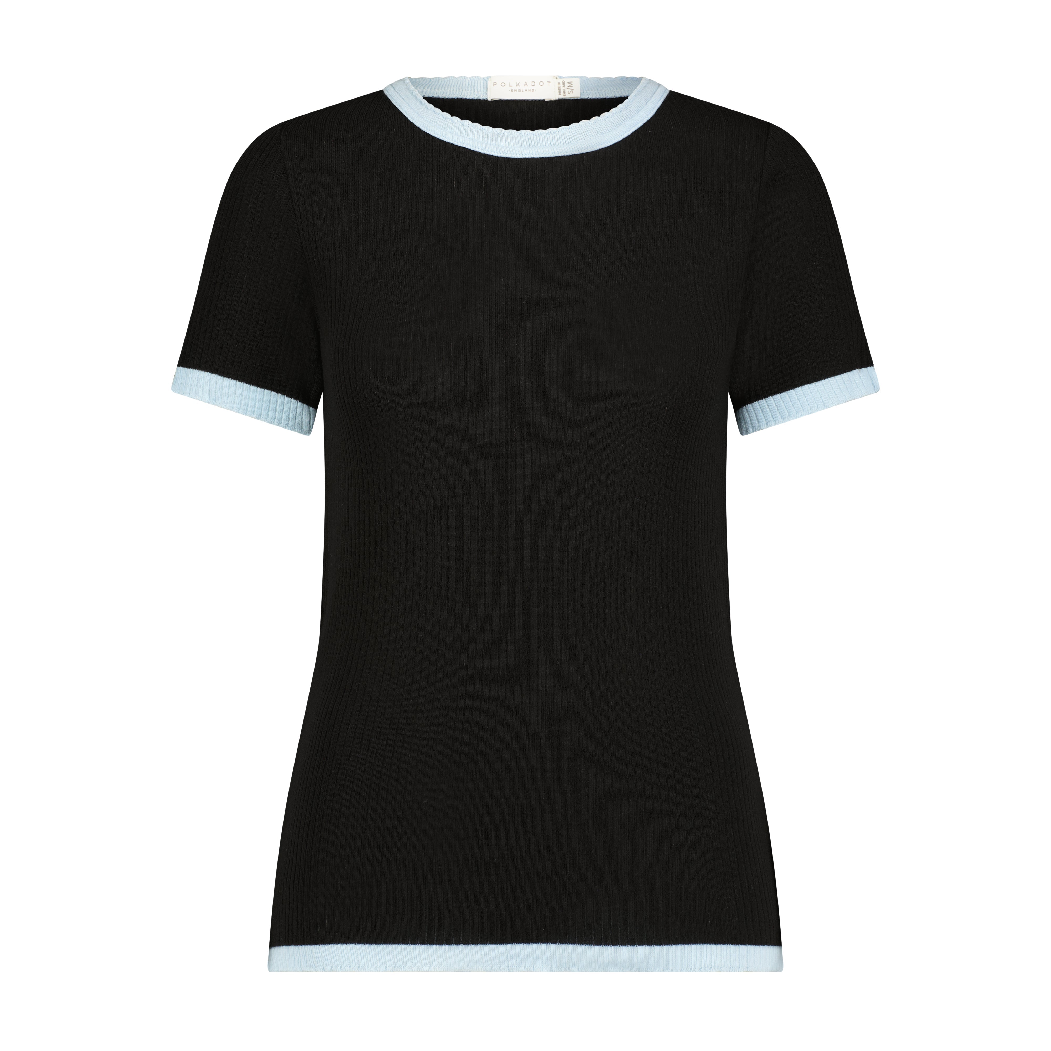SET Nan Slouchy Tee & Short Mid Rise - Black Rib Knit w Blue