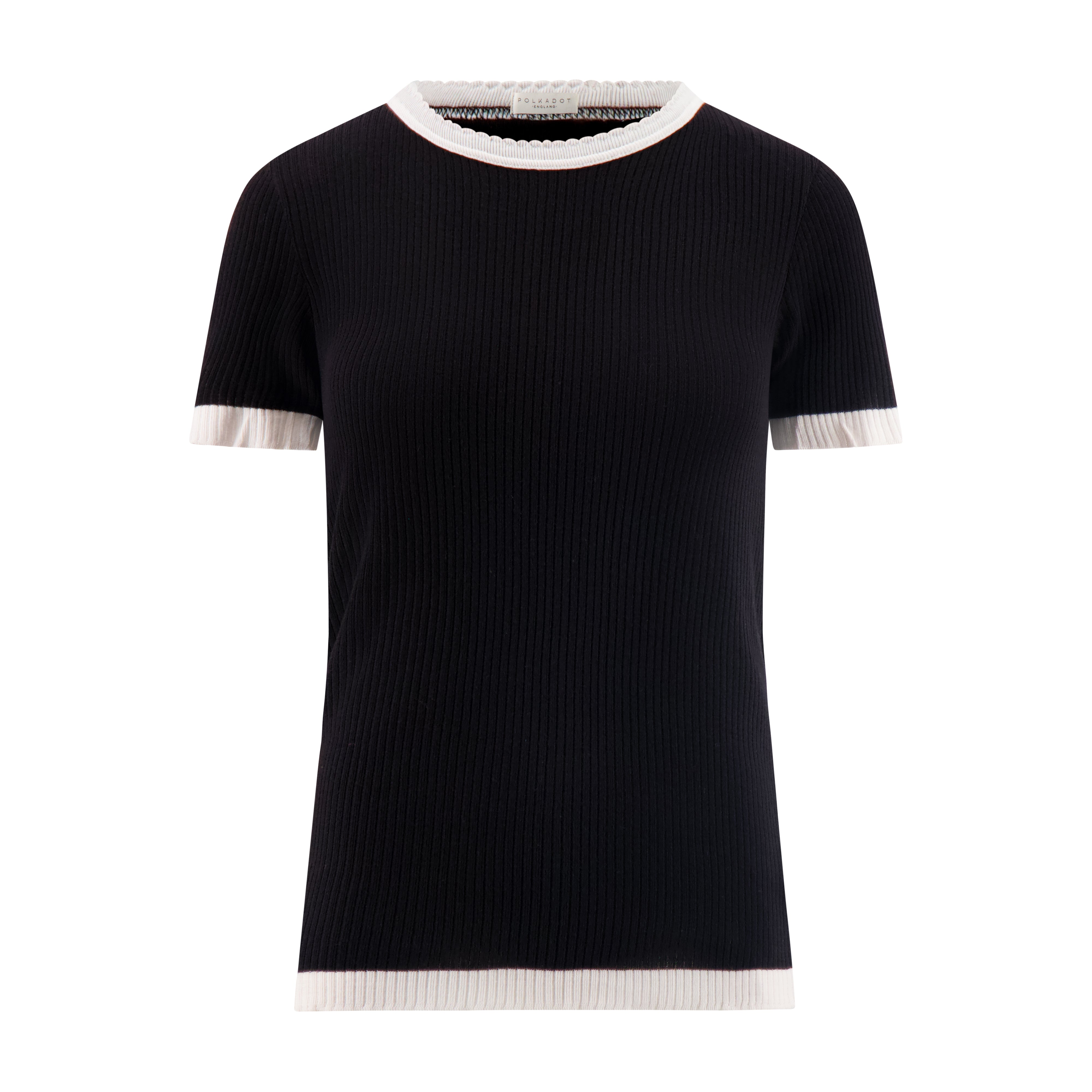 Nan Slouchy Tee - Black Rib Knit w Ivory