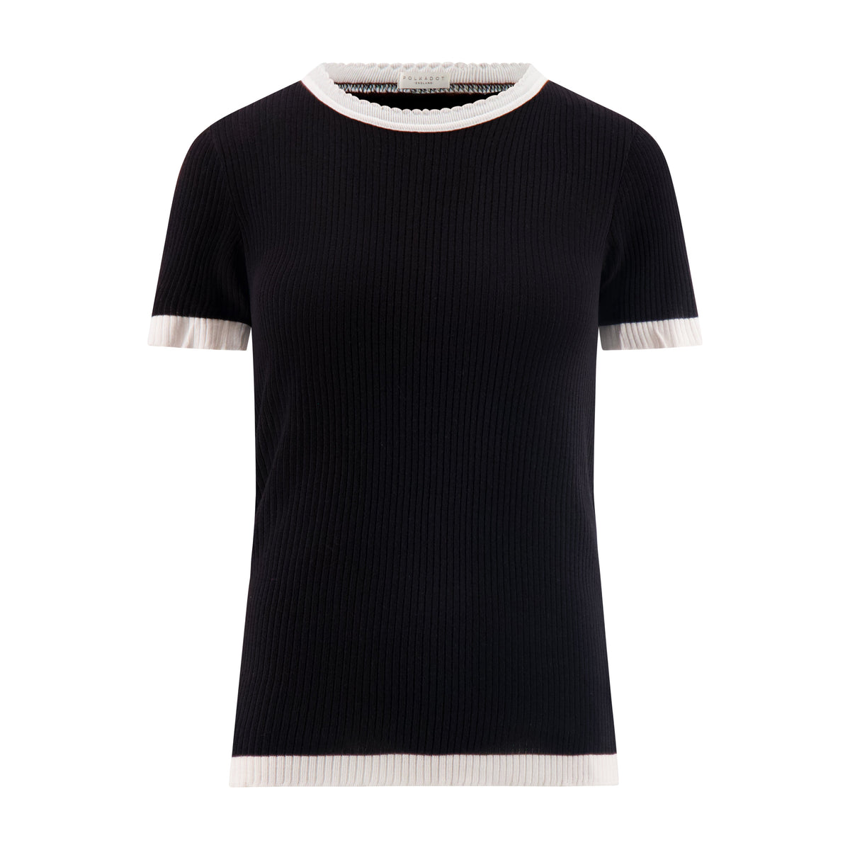 Nan Slouchy Short Sleeve Tee - Black Rib Knit w Ivory