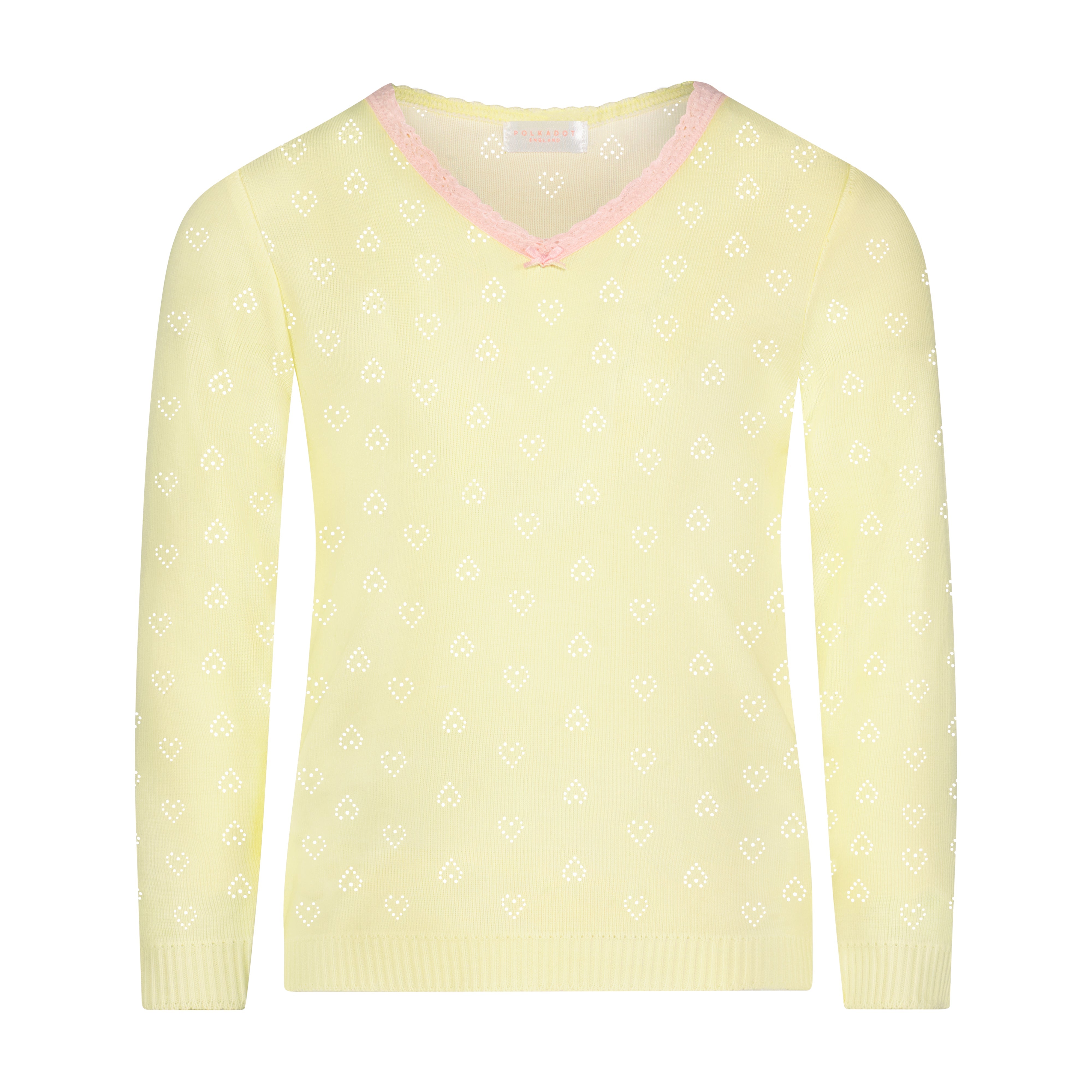 Girls & Baby Set V Long Sleeve w Wide Leg Pant - Lemon Hearts Pointelle