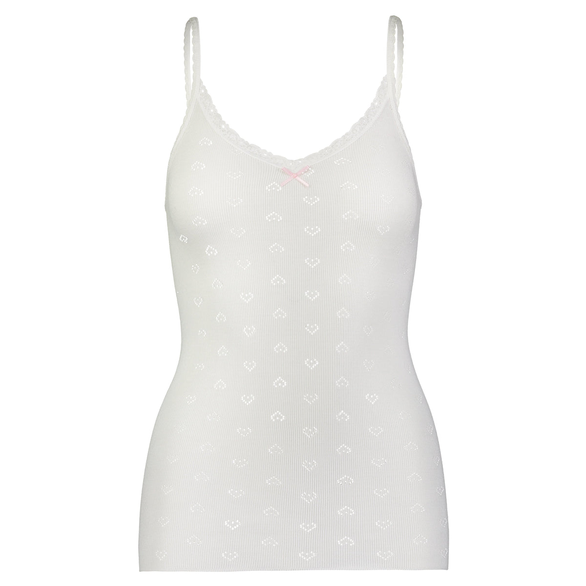 Patti Classic Fitted Cami - Pearl White Hearts Pointelle