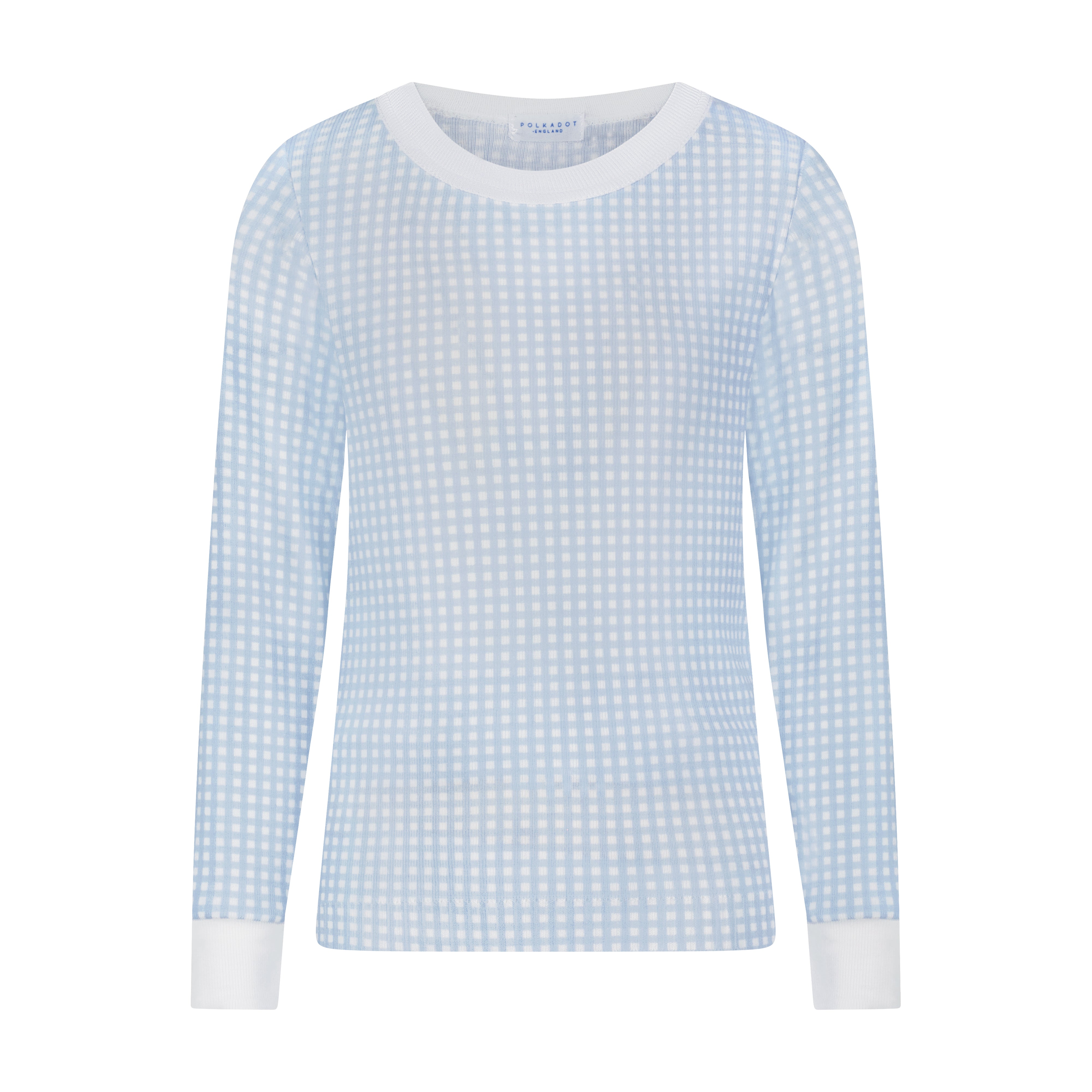 BOYS 2 pc SET CREW LS & PANT Blue Gingham Print