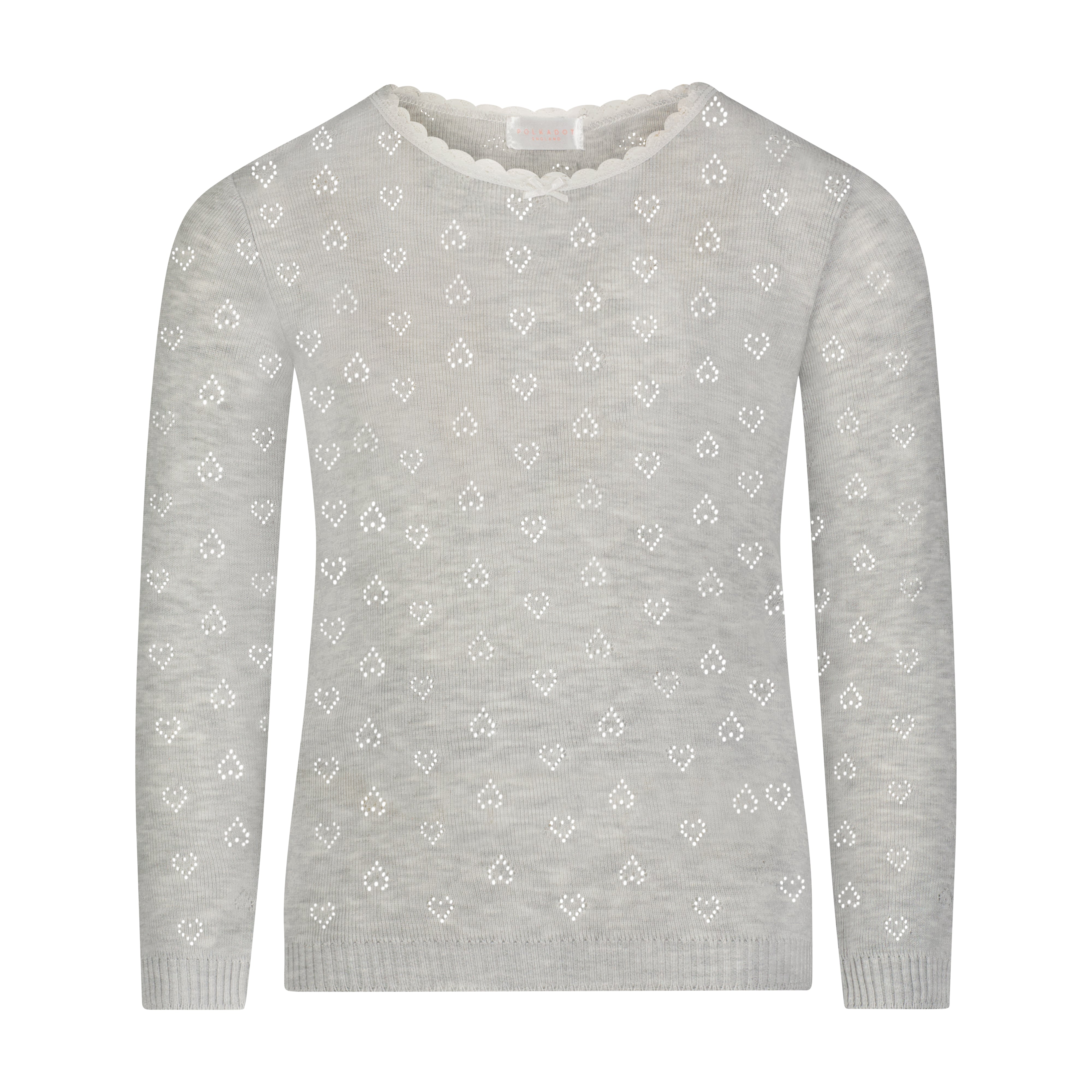 Girls & Baby Classic Set Crew LS & Pant - Heather Grey Hearts Pointelle