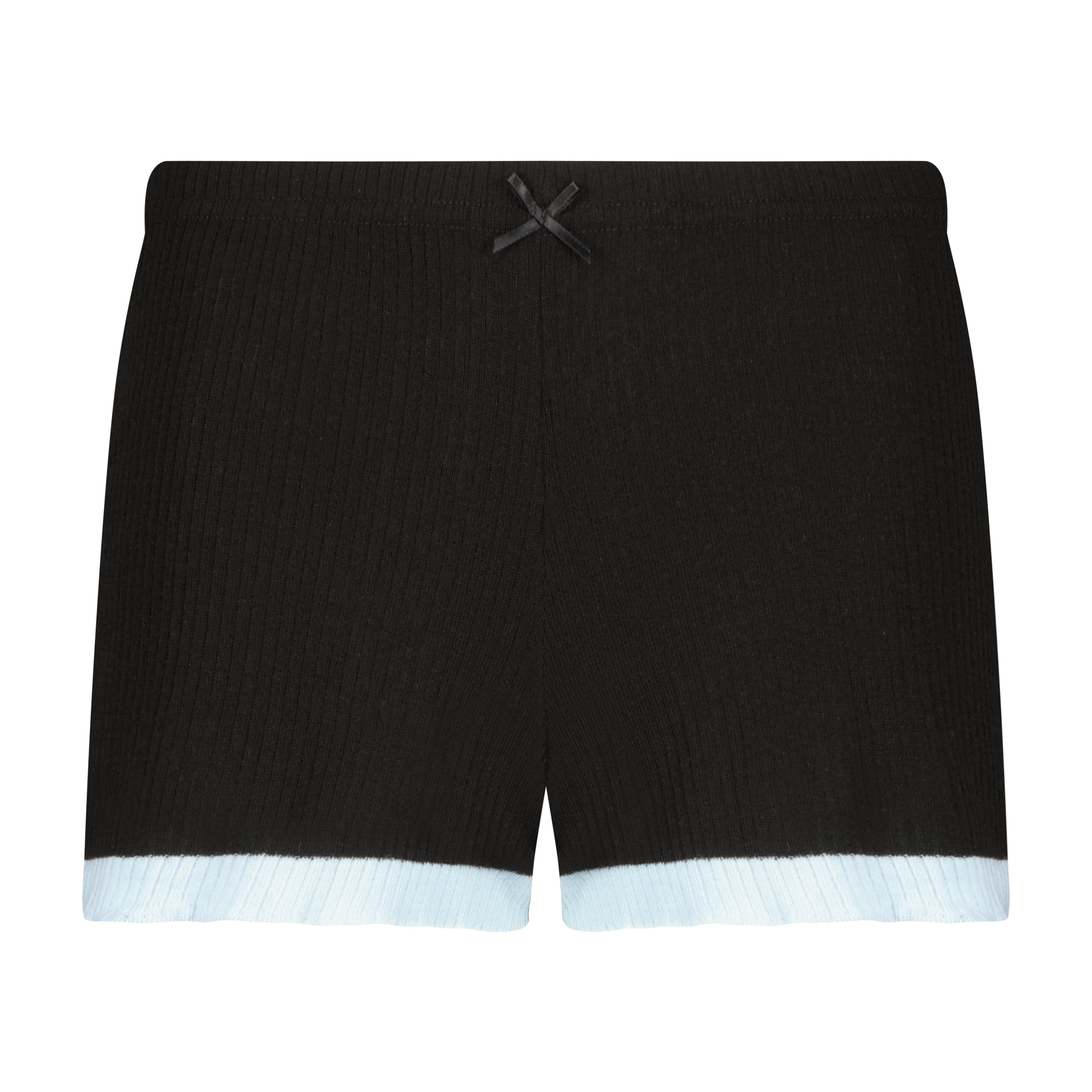 Short Mid Rise - Black Rib Knit w Blue