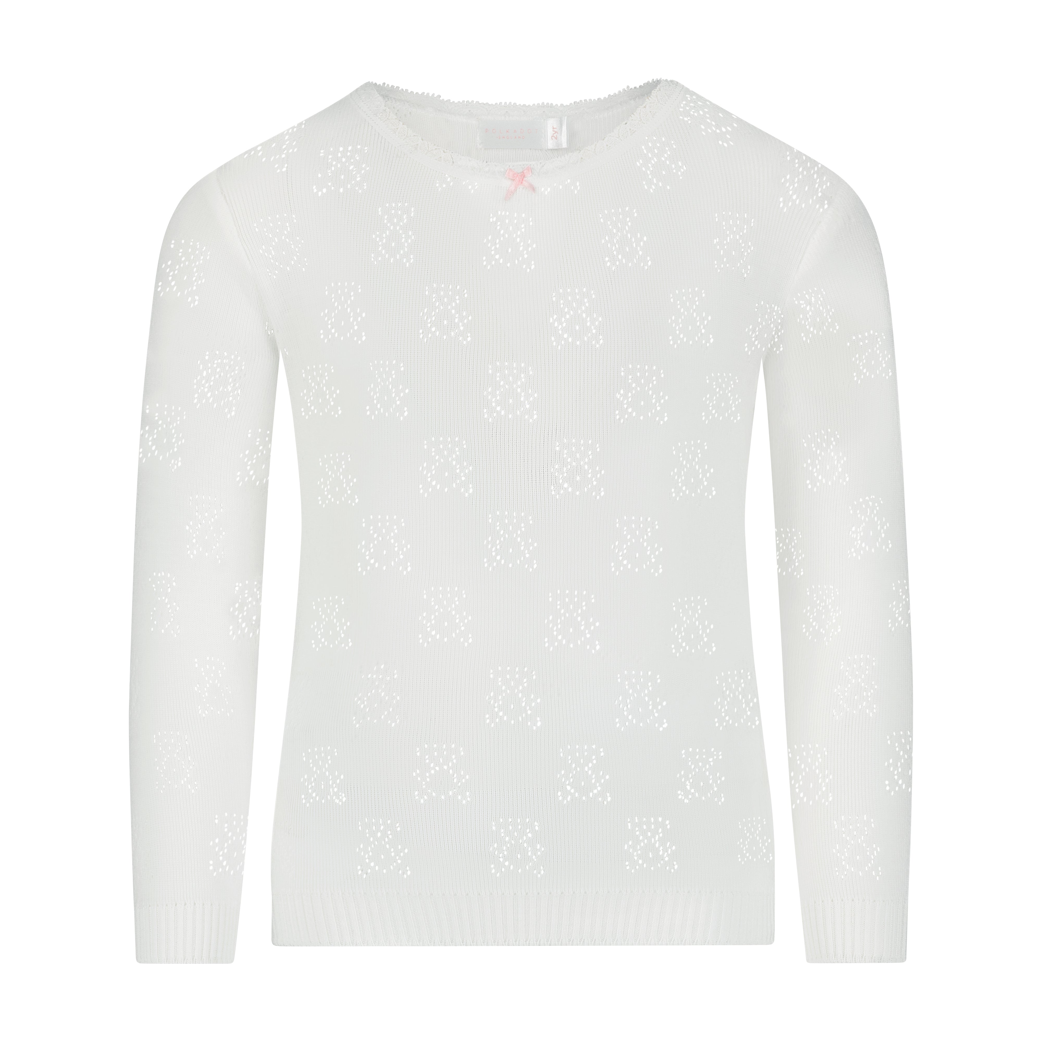 Baby Girl Crew Long Sleeve - Pearl White Teddybear Pointelle