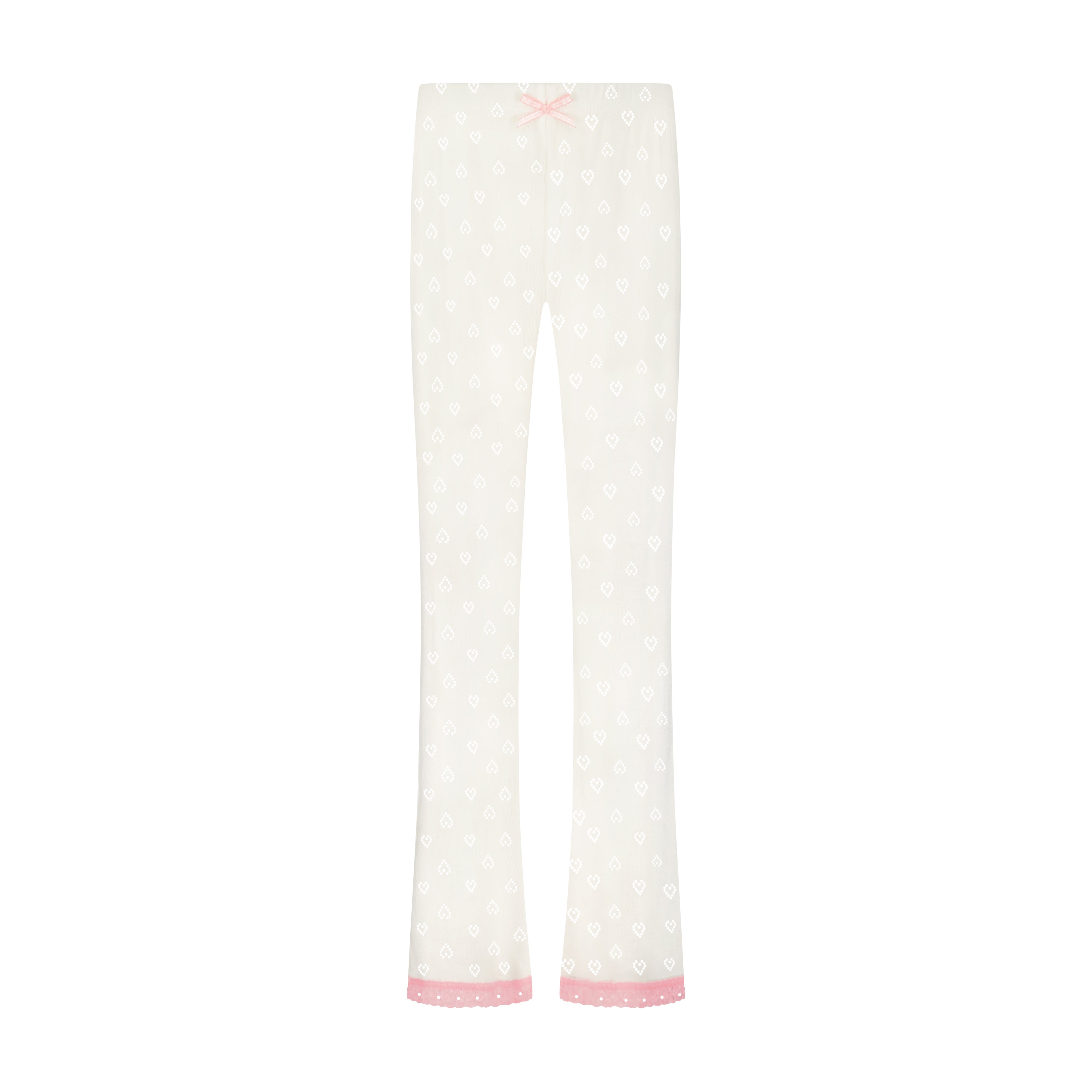 Girls Set V LS w Wide Leg Pant - Ivory Hearts Pointelle
