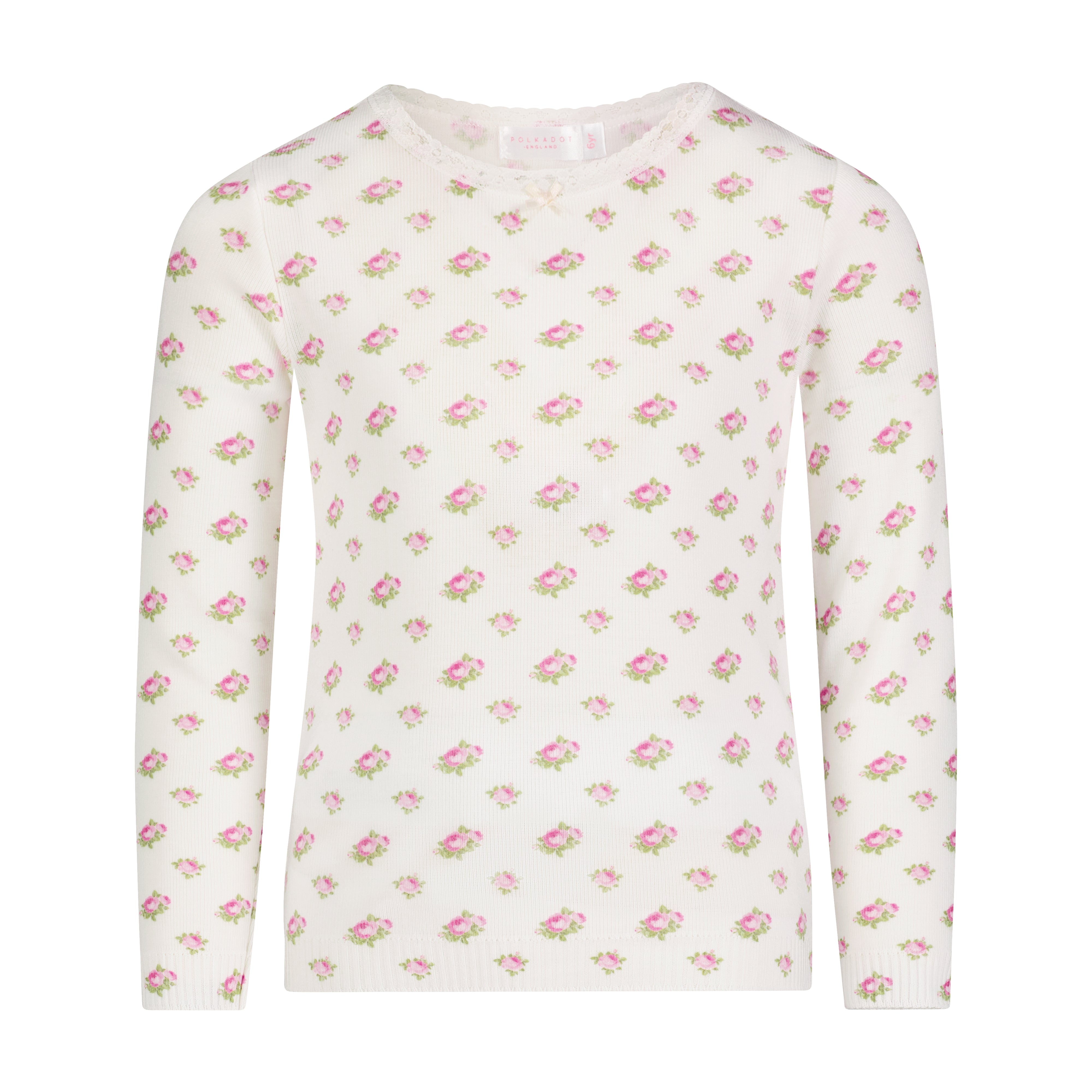 Girls & Baby Crew Long Sleeve - Cream Vintage Ditsy Rose Print