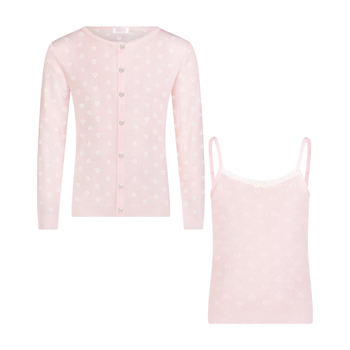 Girls Lottie Set Cardigan & Cami - Ballet Pink Hearts Pointelle