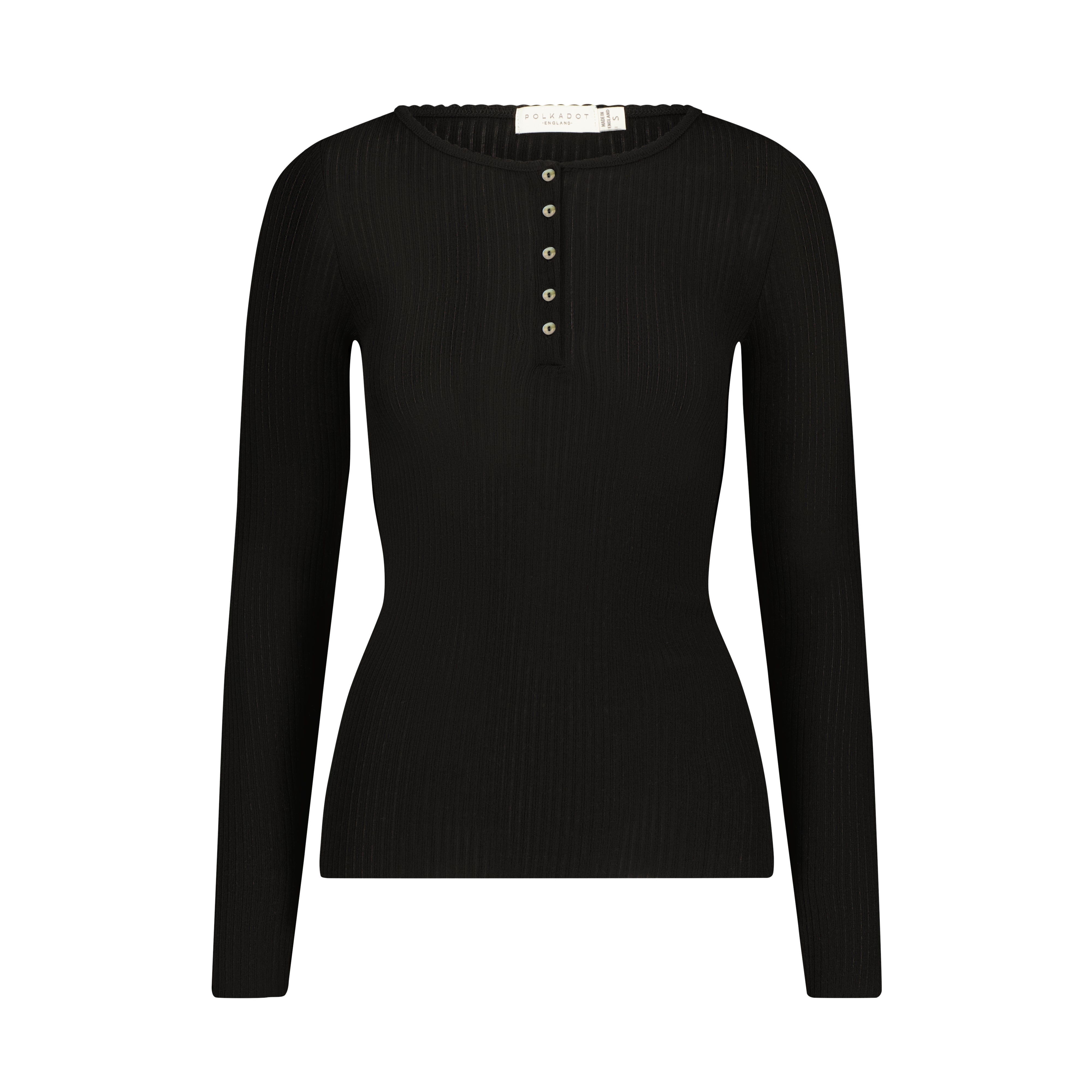 Henley Top - Black Rib Knit w Black Velvet