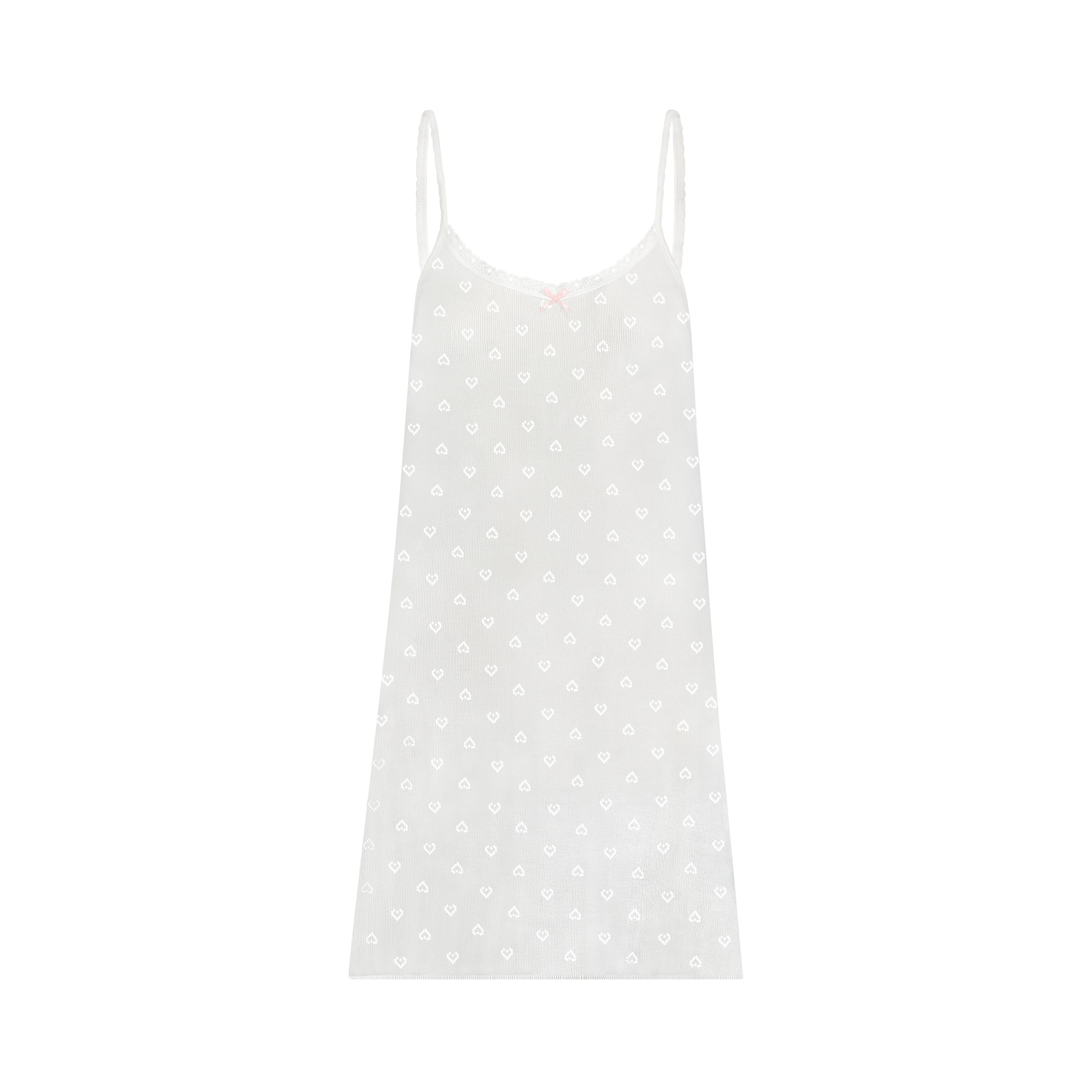 A Line Short Gown - Pearl White Hearts Pointelle