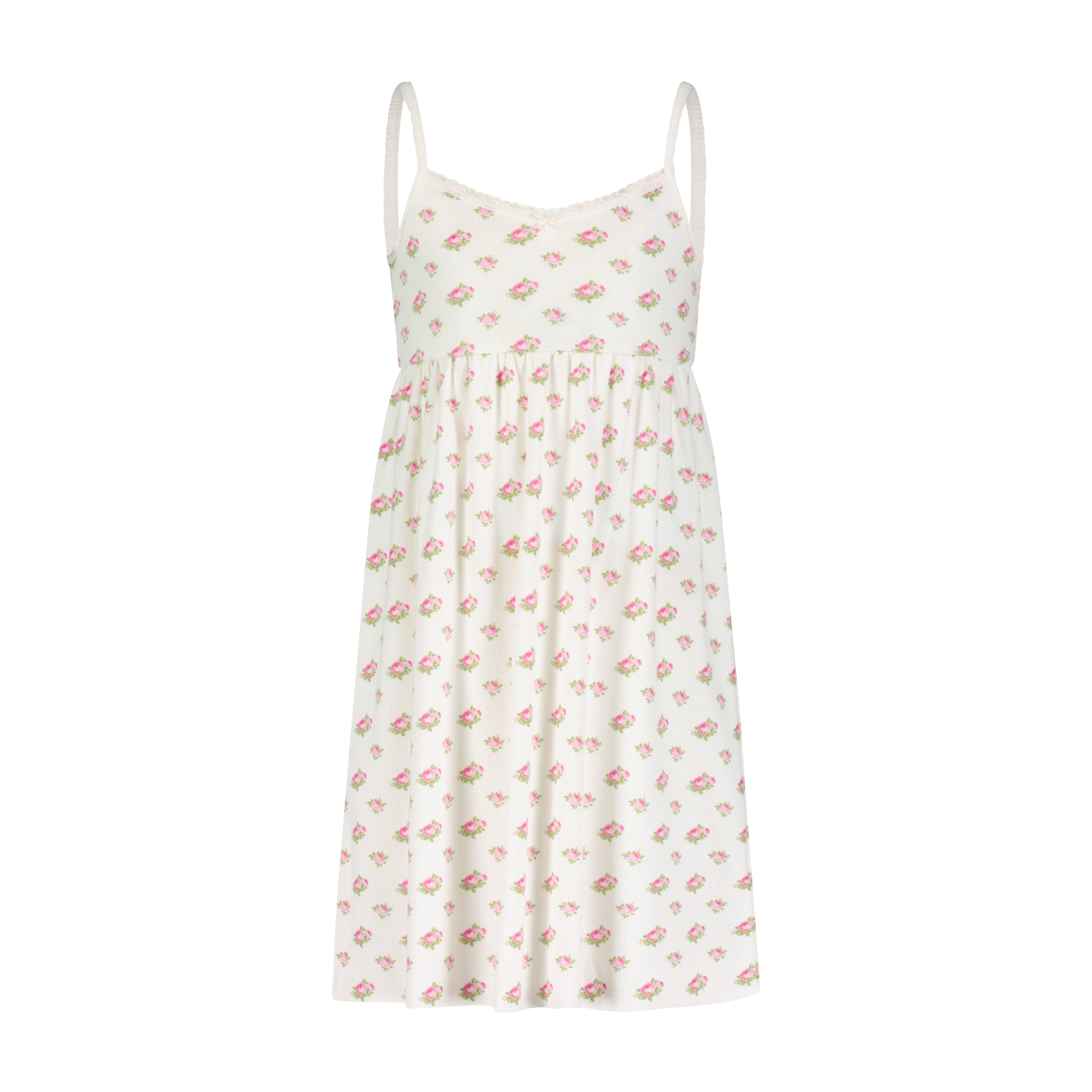 Girls Lee Babydoll Gown - Cream Vintage Ditsy Rose Print