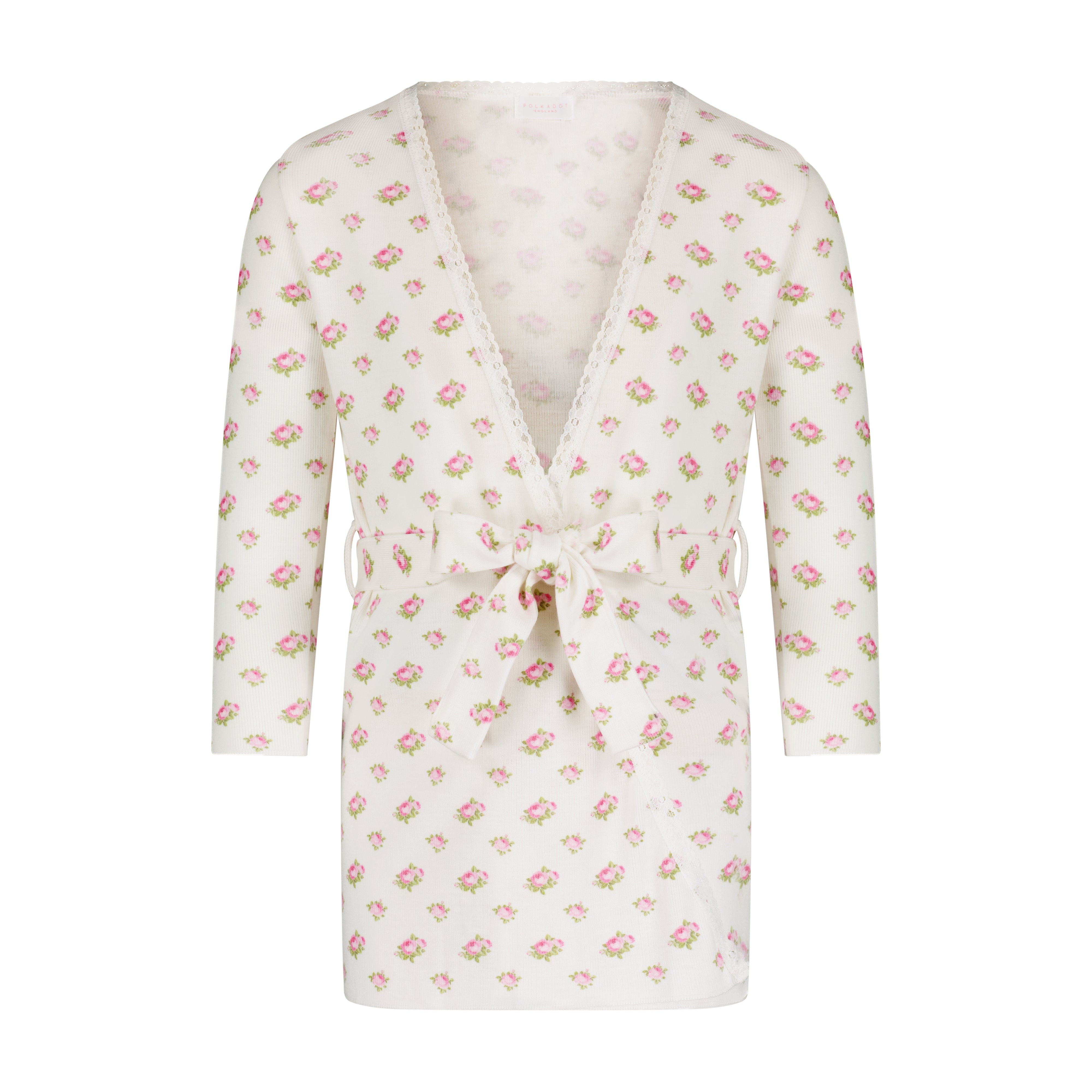 Girls Robe with Lace - Cream Vintage Ditsy Rose Print