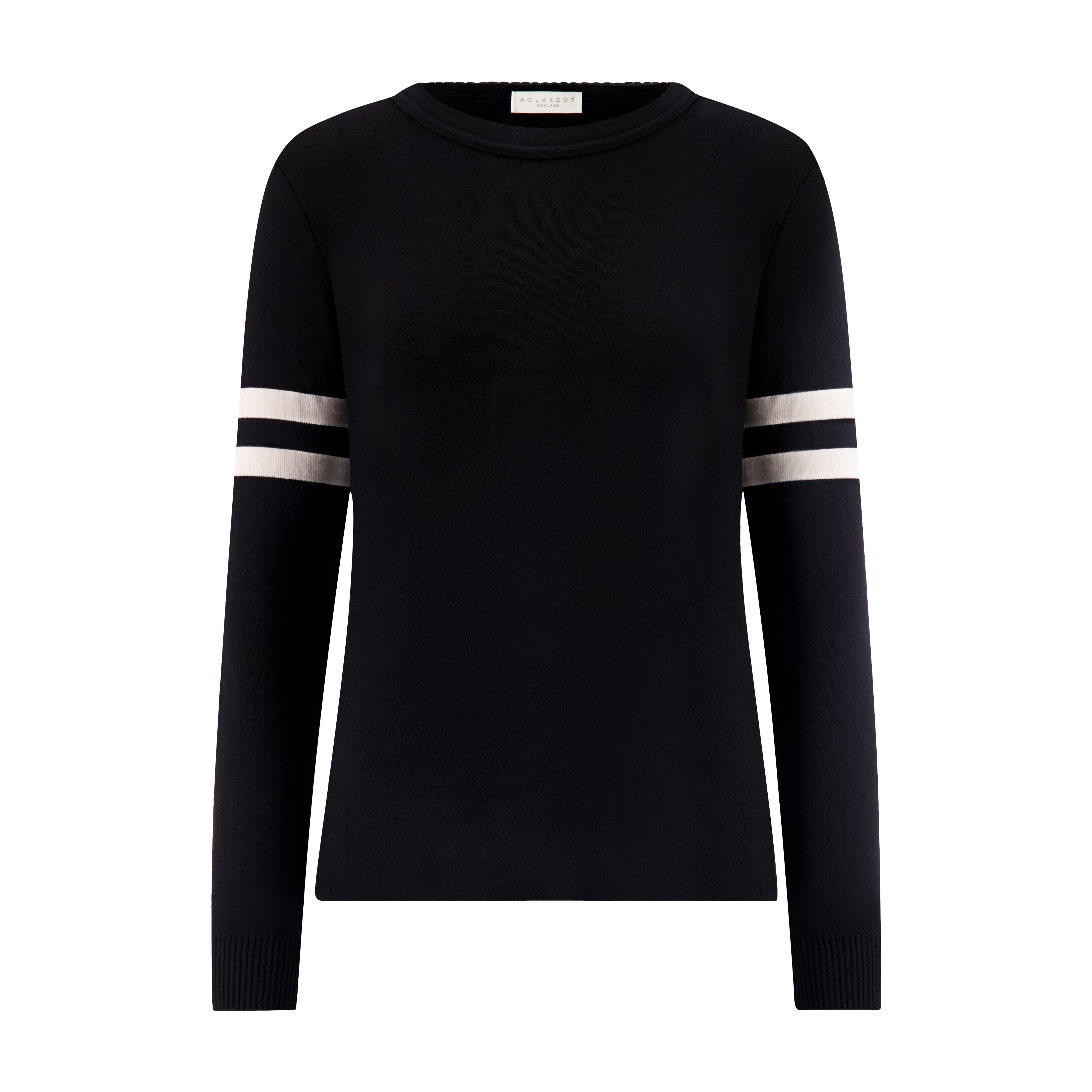 Rachel Slouchy - Black w Ivory Sleeve Stripe