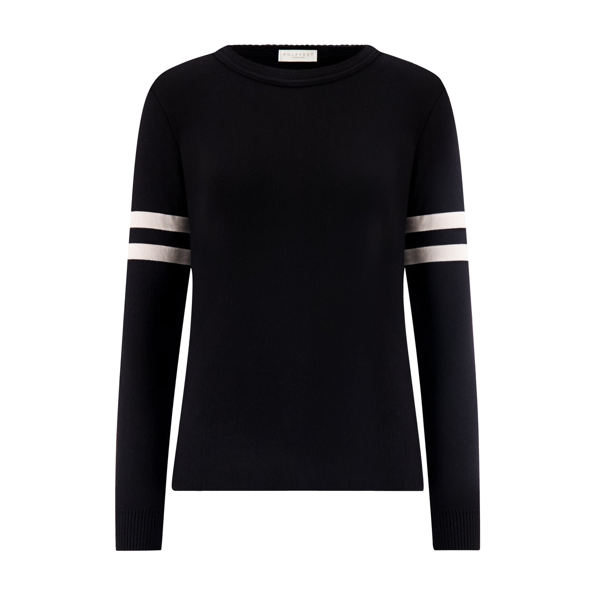 Rachel Classic Slouchy Long Sleeve Tee - Black With Ivory Sleeve Stripe