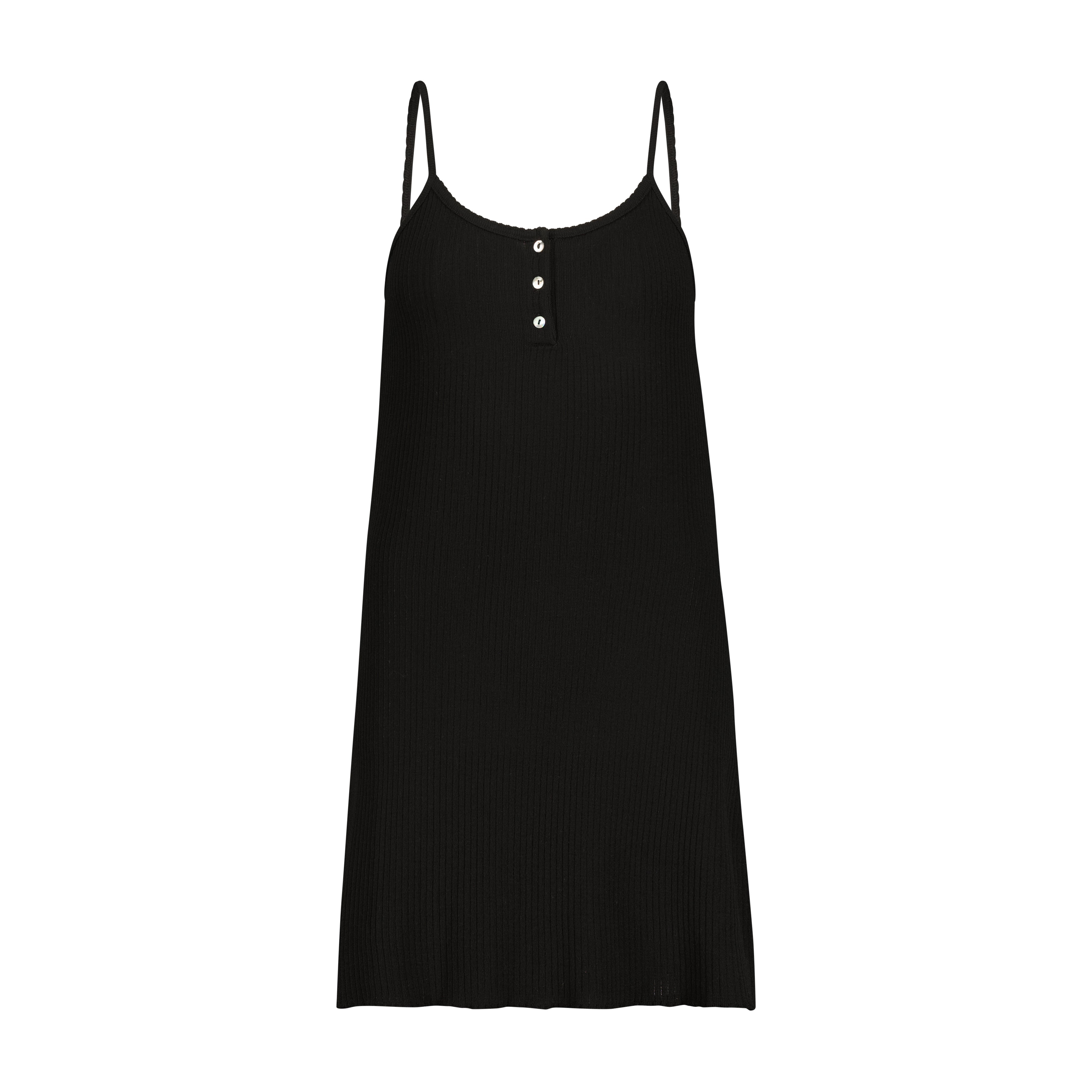 A Line Henley Short Gown - Black Rib Knit w Black Velvet