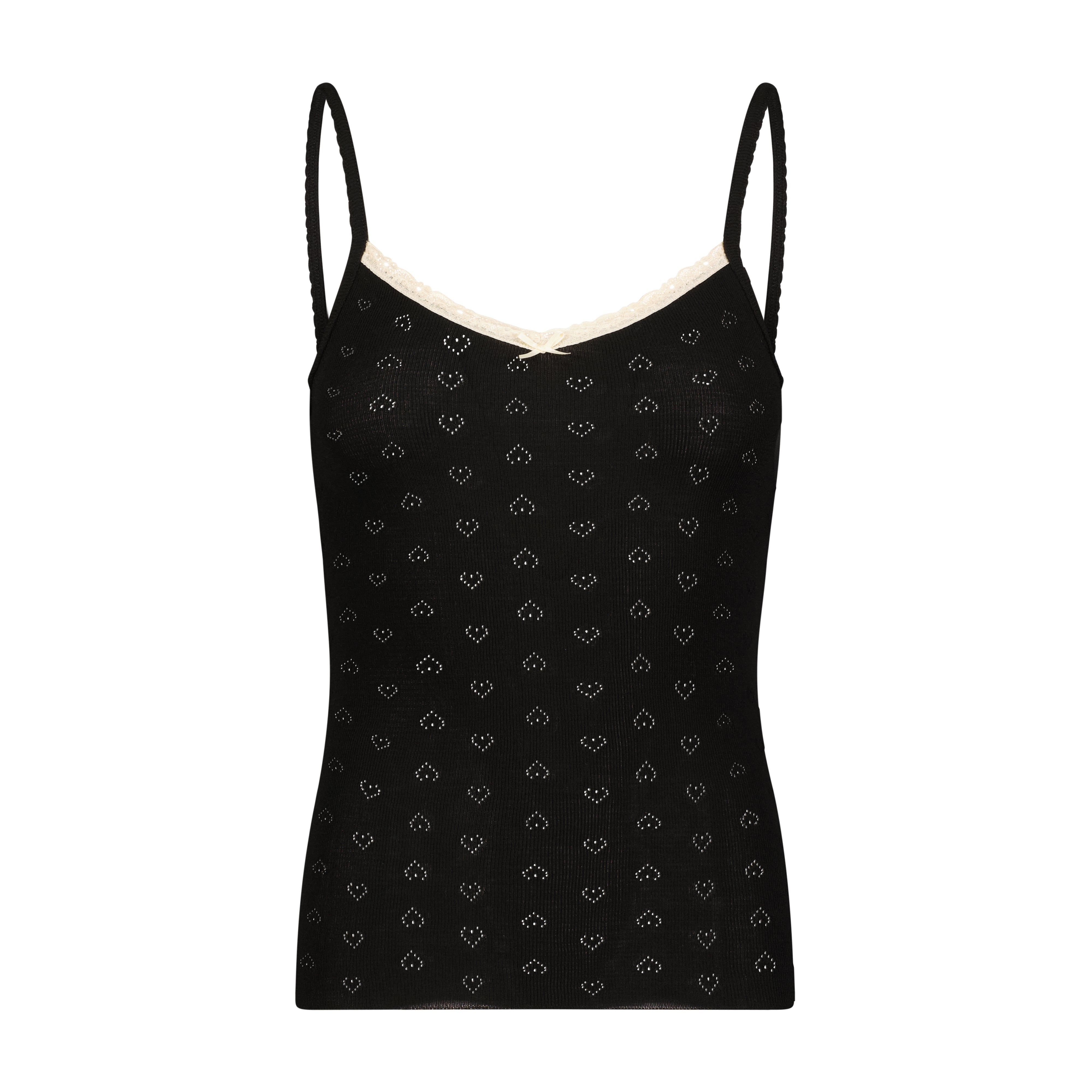 Patti Cami - Black Hearts Pointelle w Ecru Lace