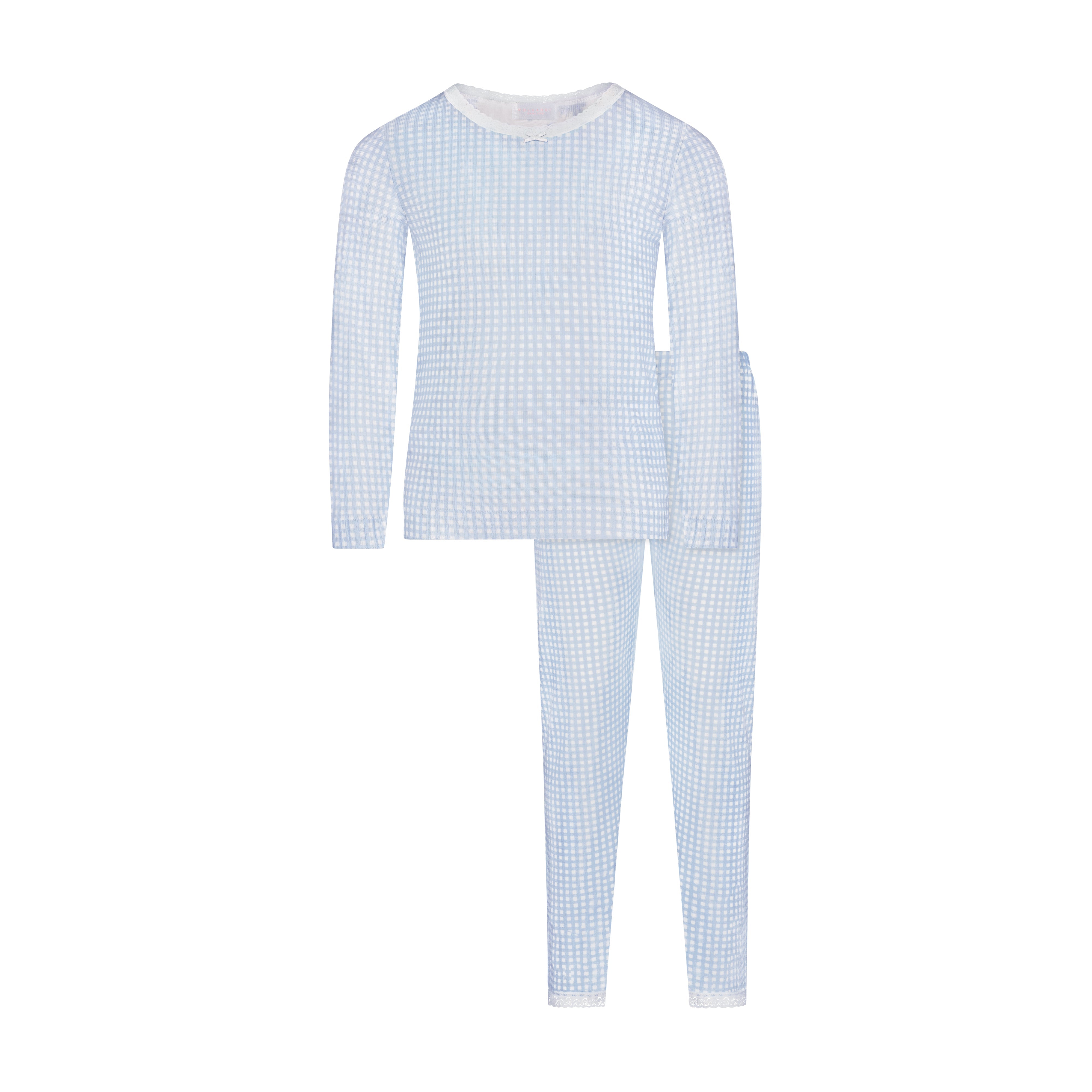 Girls Classic Set Crew LS & Pant - Blue Gingham Print