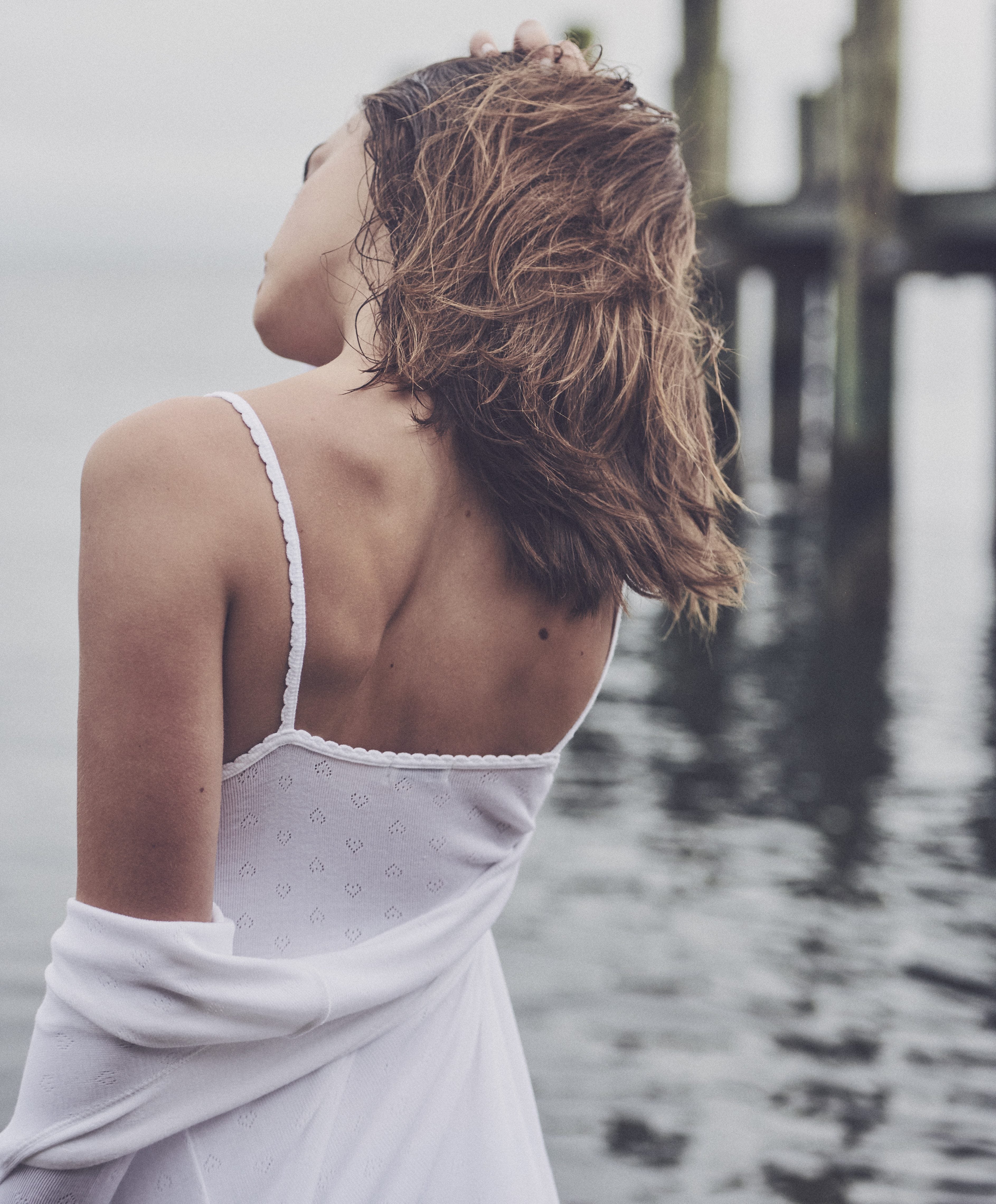 A Line Short Gown - Pearl White Hearts Pointelle