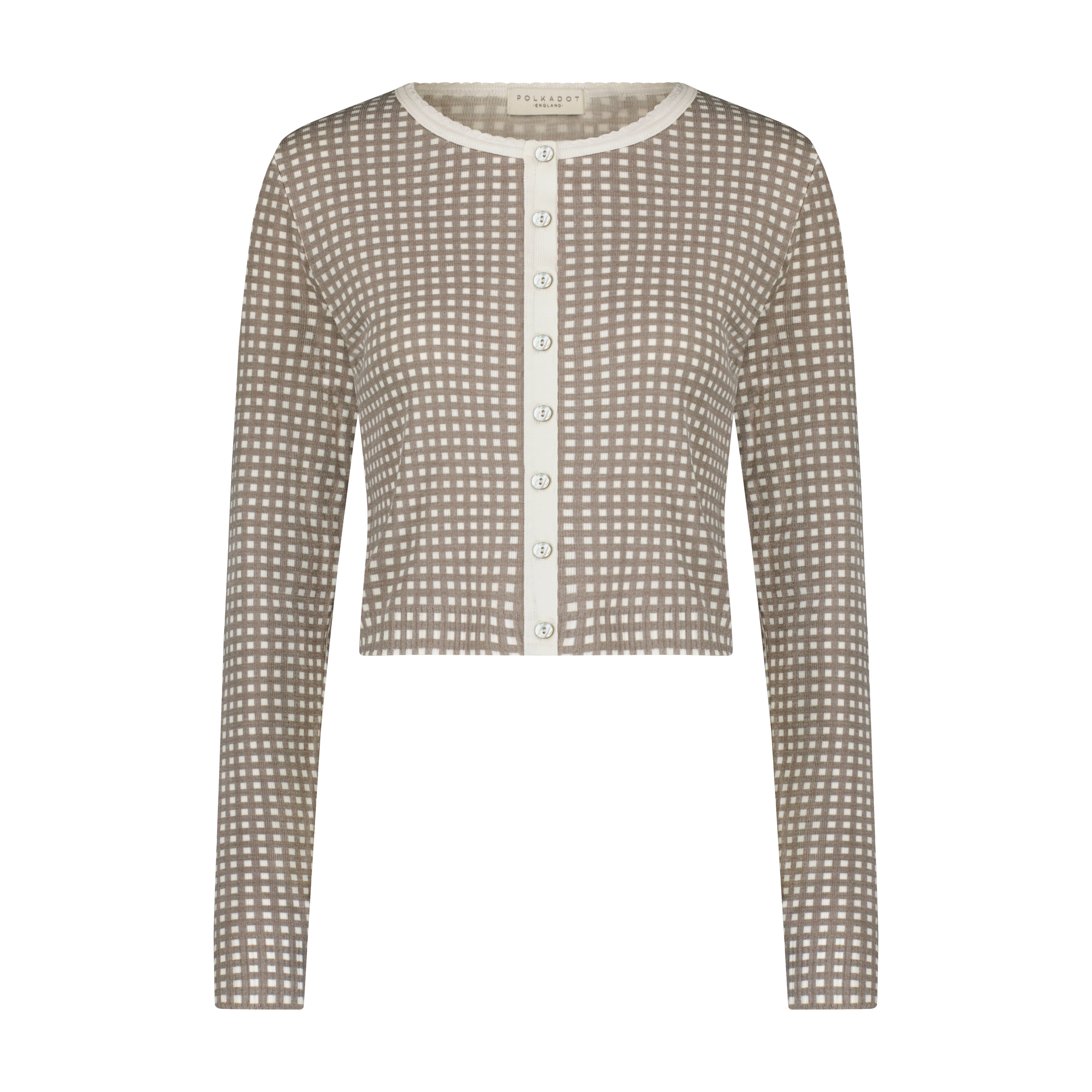 Cropped Cardigan - Brown Gingham Print