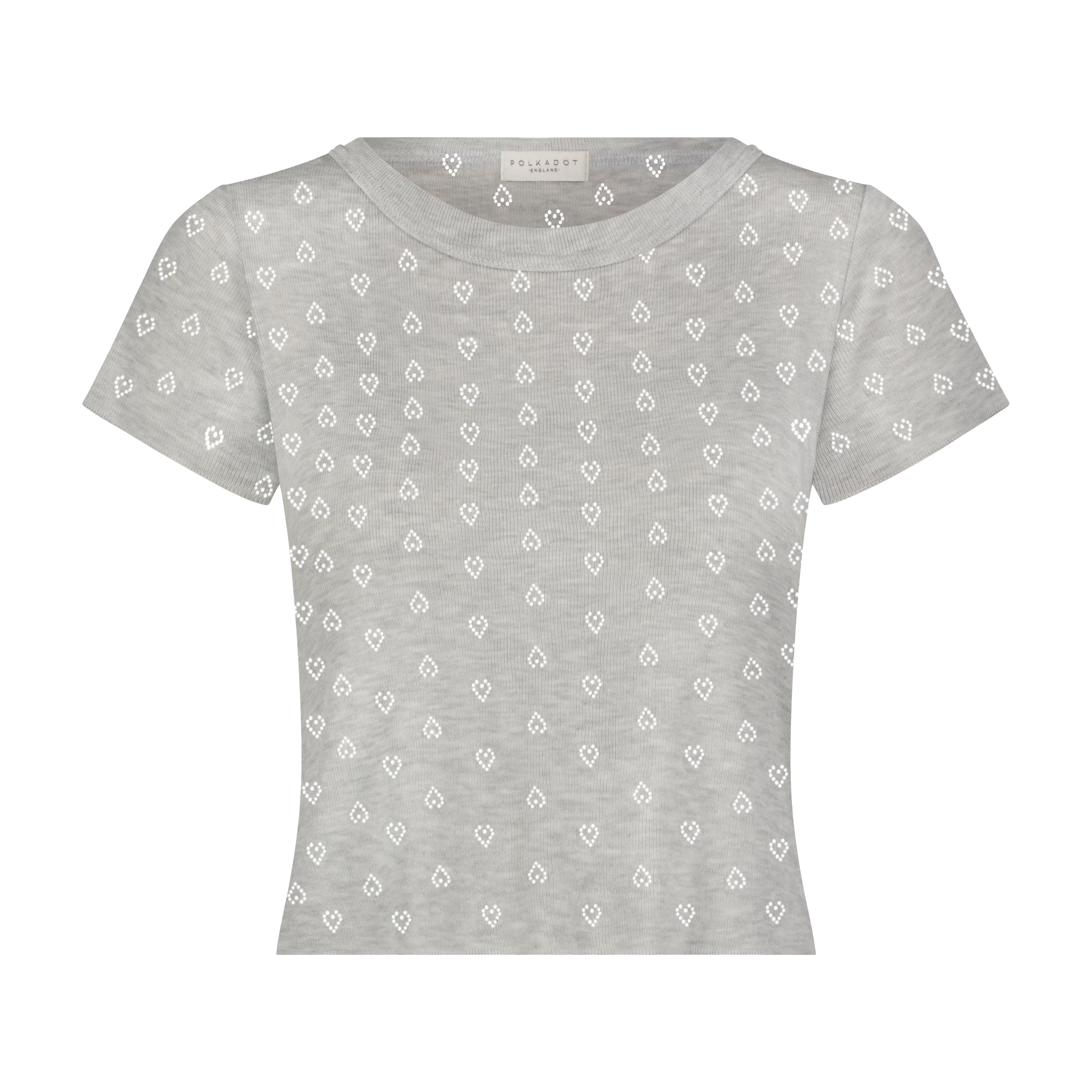 Ann Baby Cropped Tee - Heather Grey Hearts Pointelle