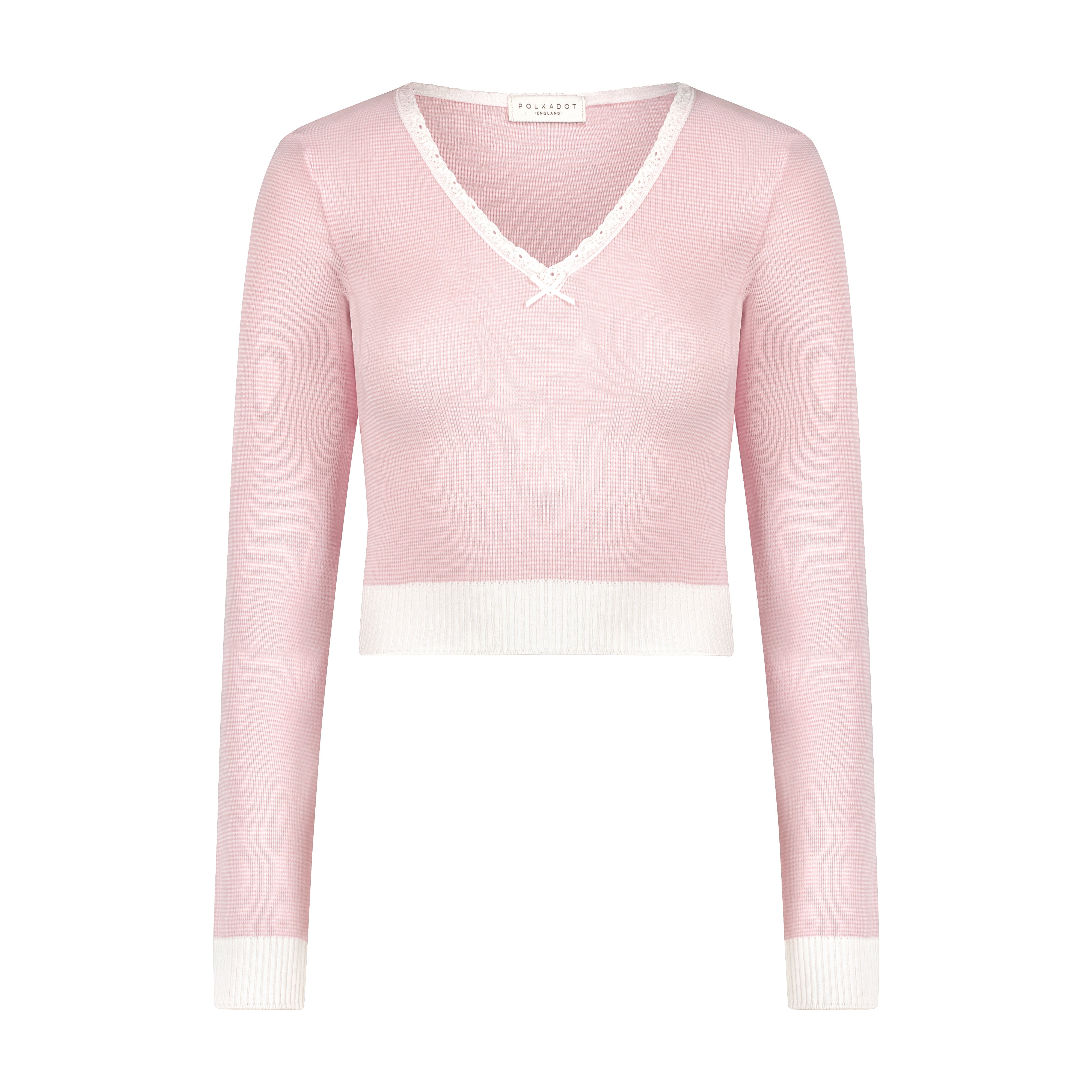 Barbie Cropped V Long Sleeve - Pink Narrow Hampton Stripe
