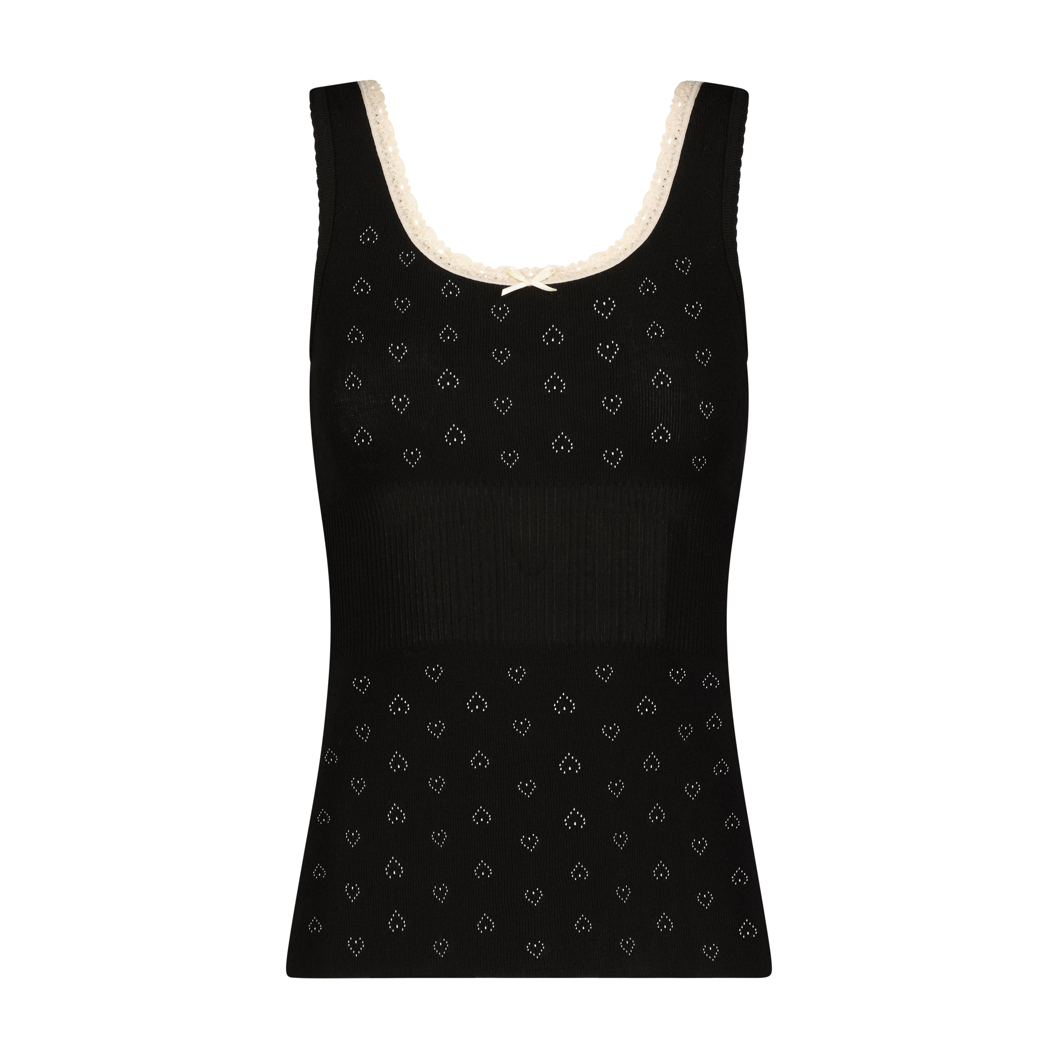 Charlotte Tank - Black Hearts Pointelle w Ecru Lace