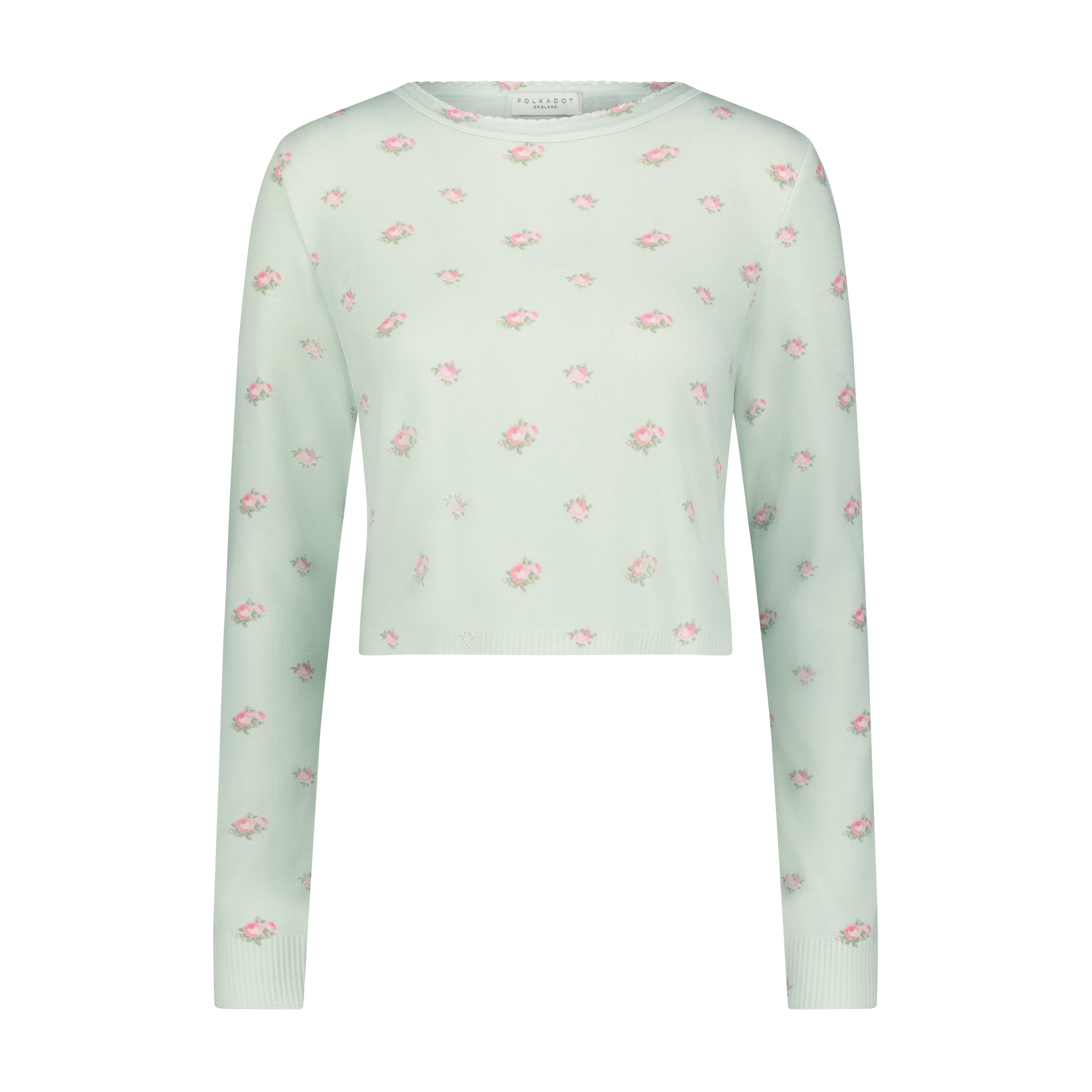 Nell Cropped Slouchy - Green Vintage Rose Print