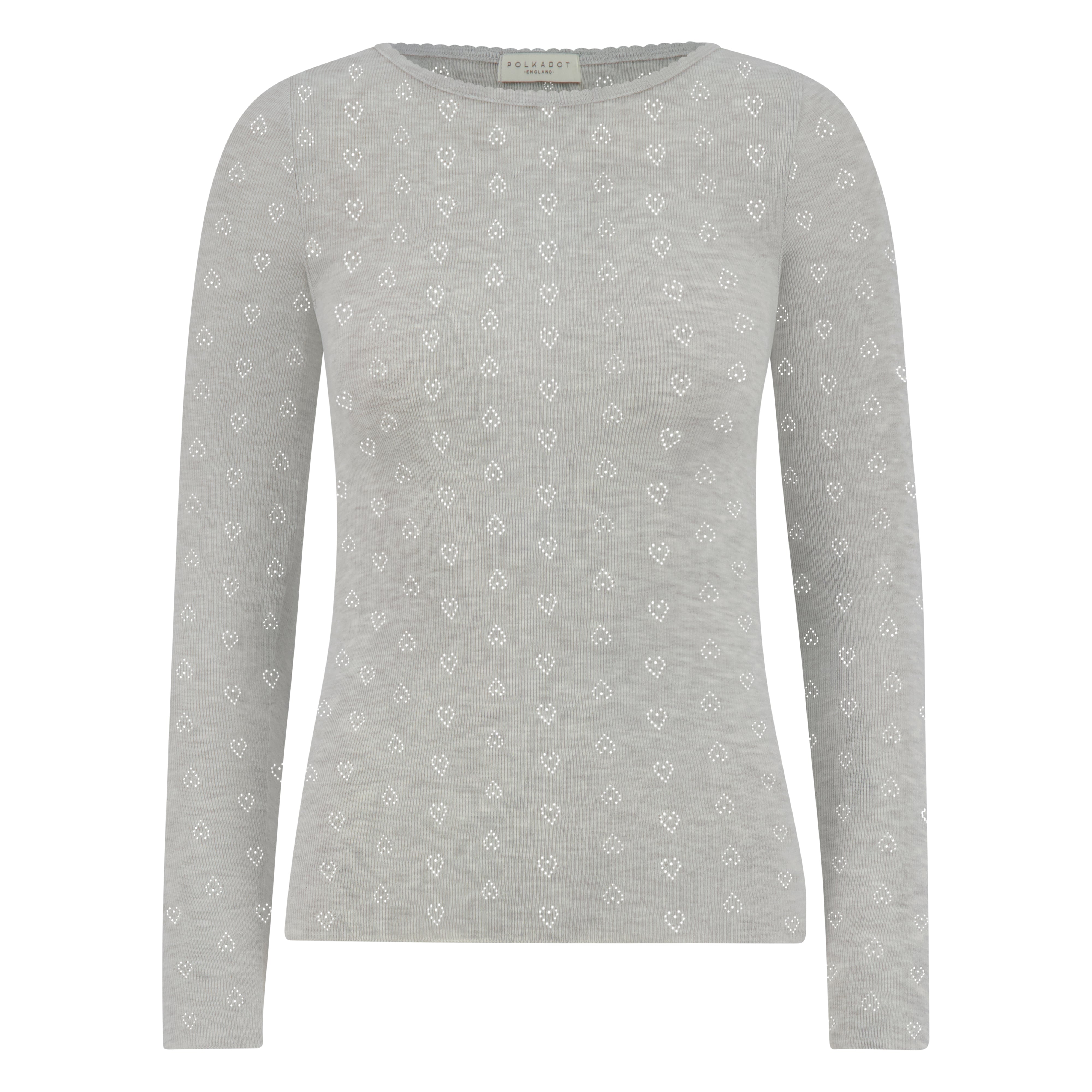 Val Crew Long Sleeve - Heather Grey Hearts Pointelle