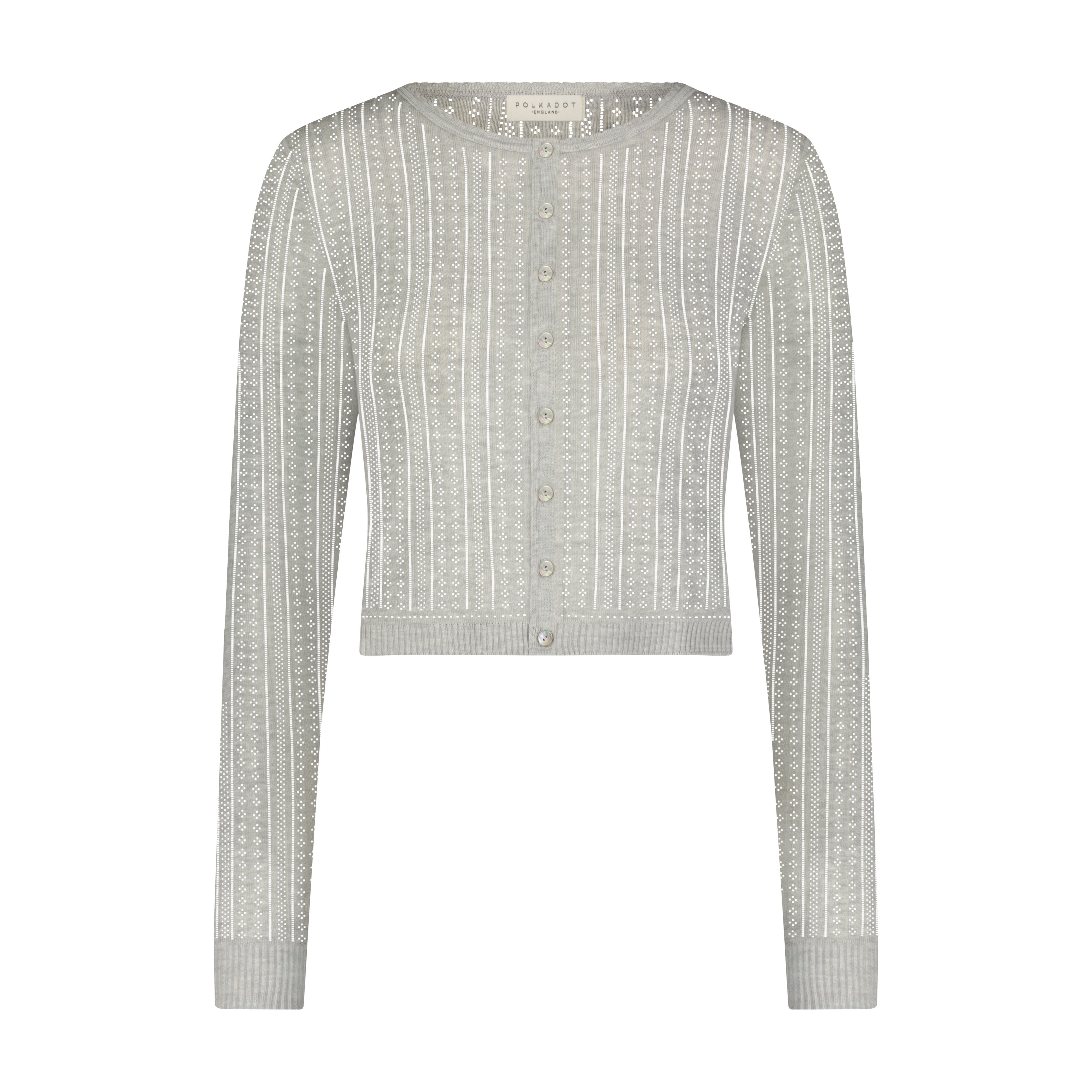 CROP CARDIGAN Heather Grey Windsor Pointelle -New!