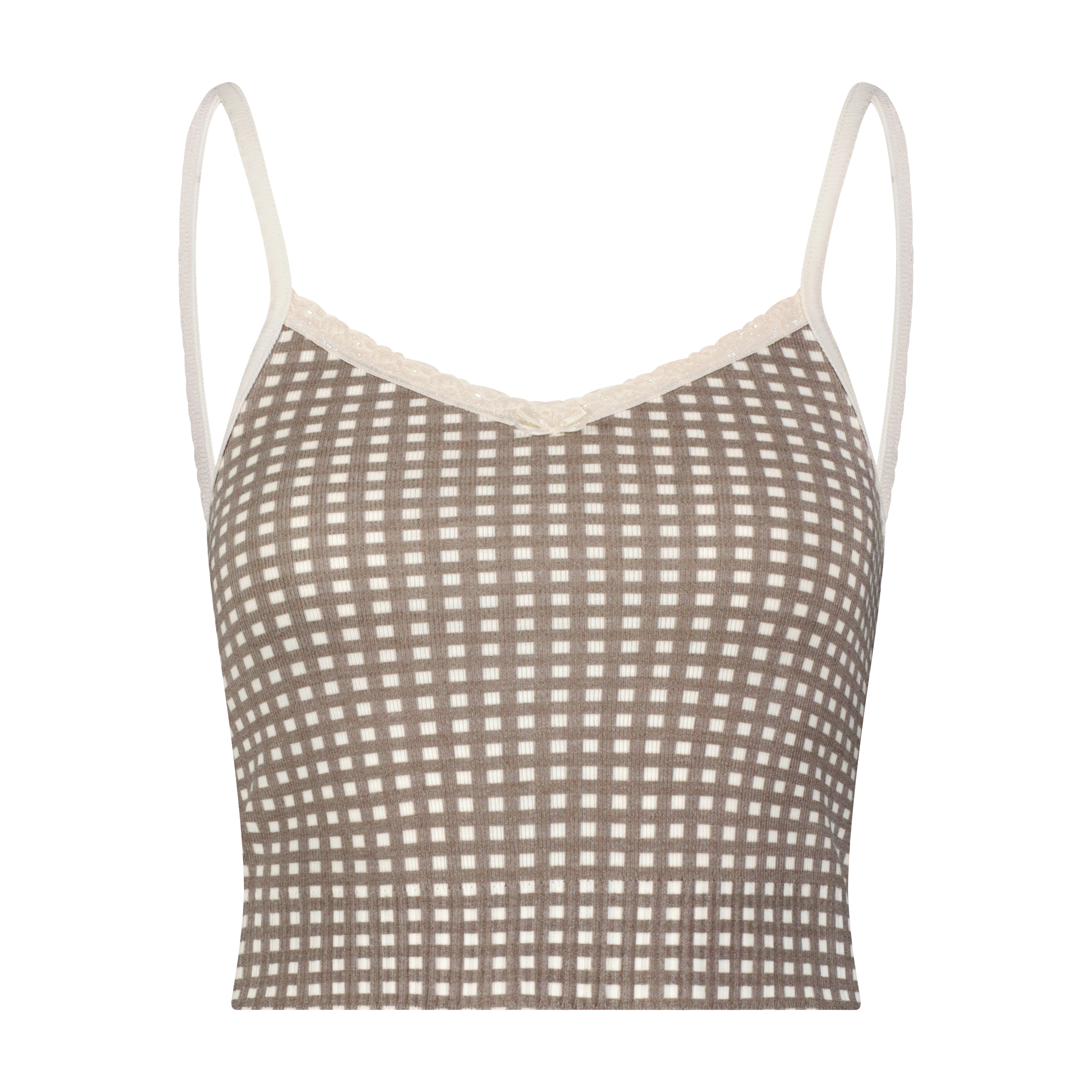 Liz Cropped Cami - Brown Gingham Print
