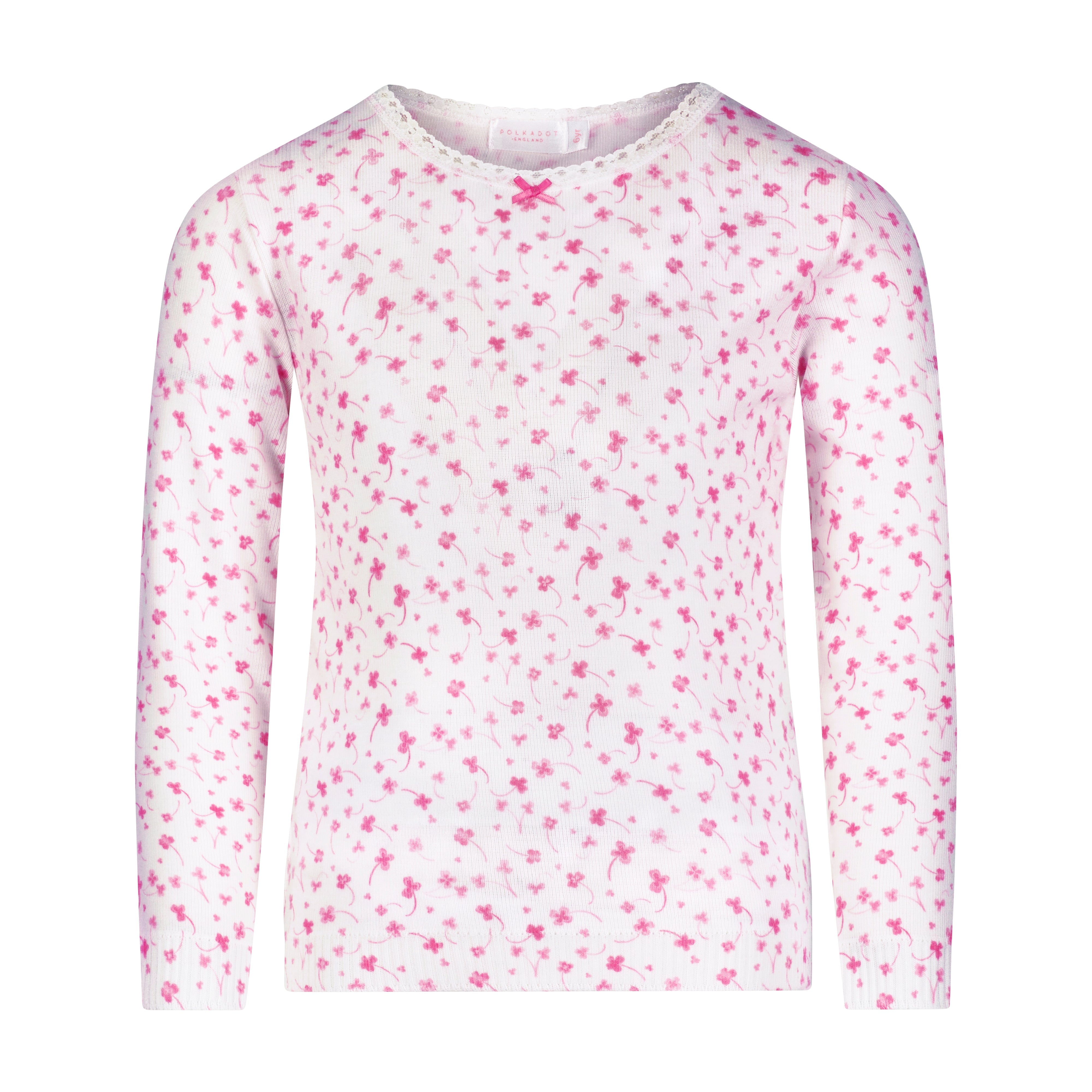 Girls Crew Long Sleeve - Pink Clover Print
